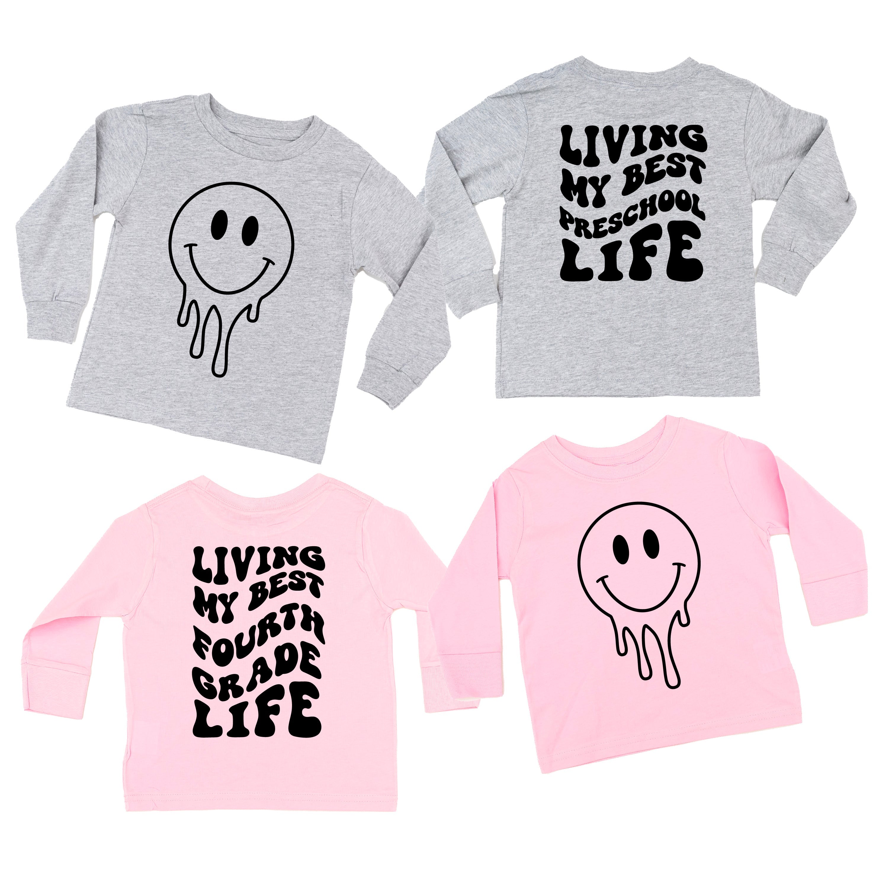 Living My Best (Choose Your Grade) Life - Melty Smiley (f &amp;amp; b) - Child Long Sleeve Tee