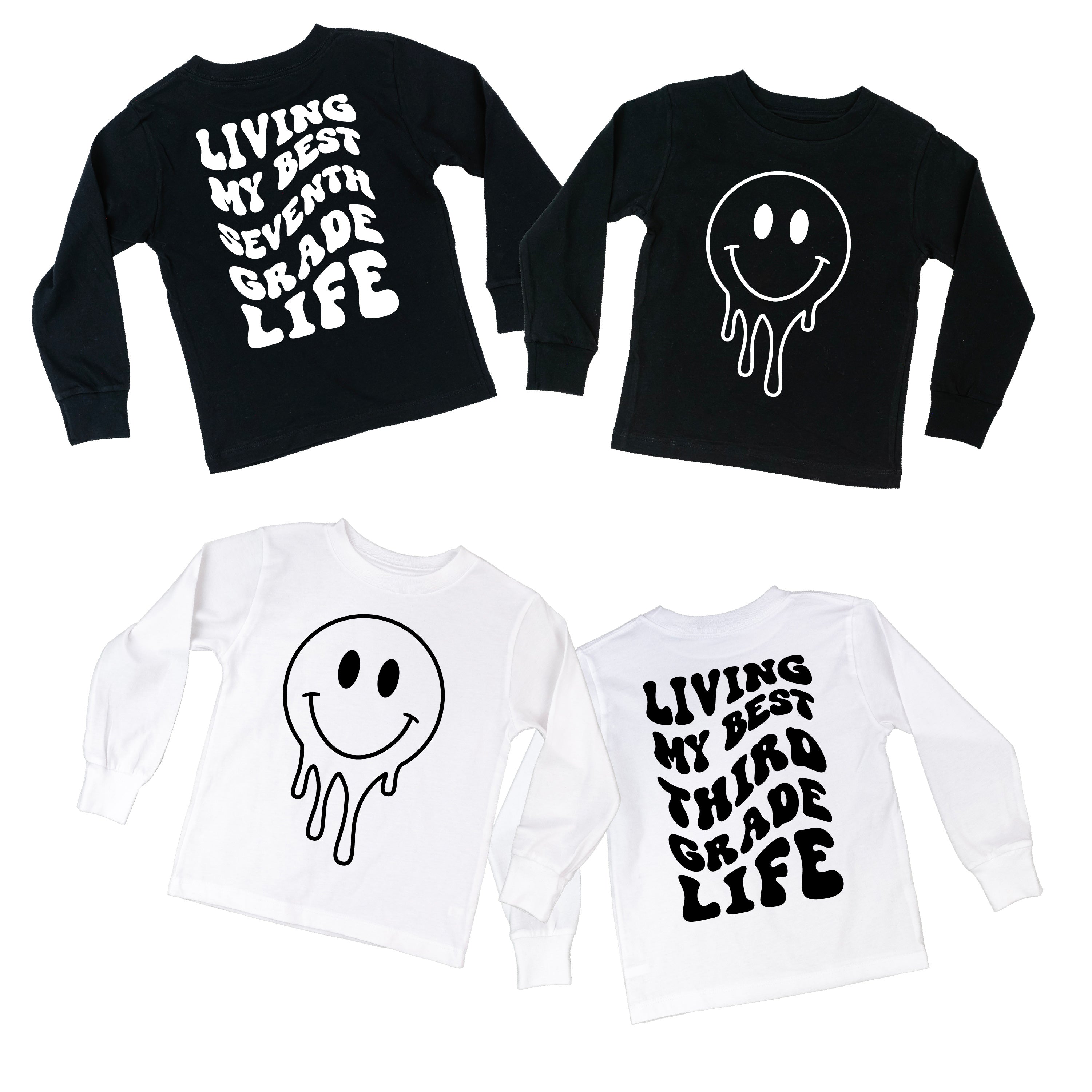 Living My Best (Choose Your Grade) Life - Melty Smiley (f &amp; b) - Child Long Sleeve Tee