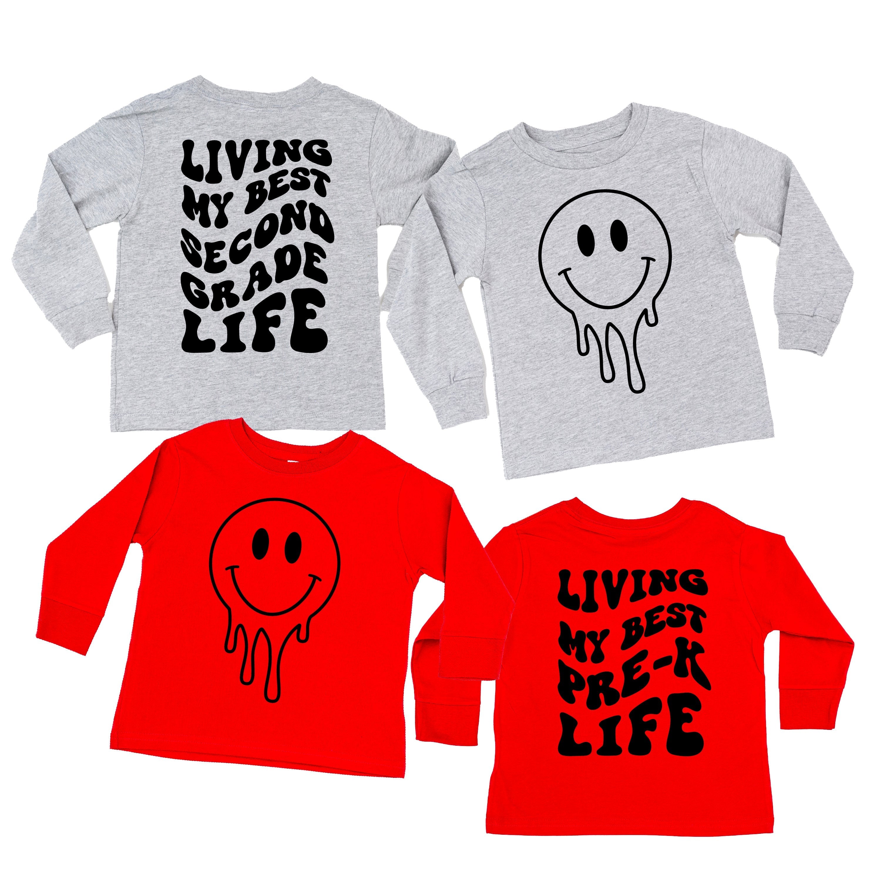 Living My Best (Choose Your Grade) Life - Melty Smiley (f &amp; b) - Child Long Sleeve Tee