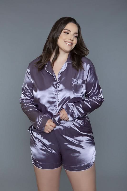 Premium BE WICKED Liz PJ Set in Lilac, Comfortable Sleepwear for Women, Size 1X