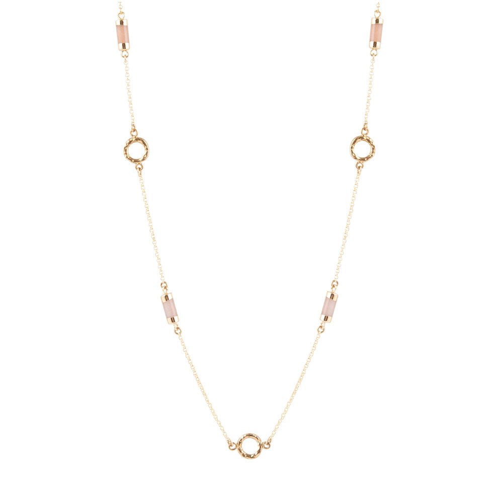 Long Delicate Orange Moonstone and Bronze Necklace