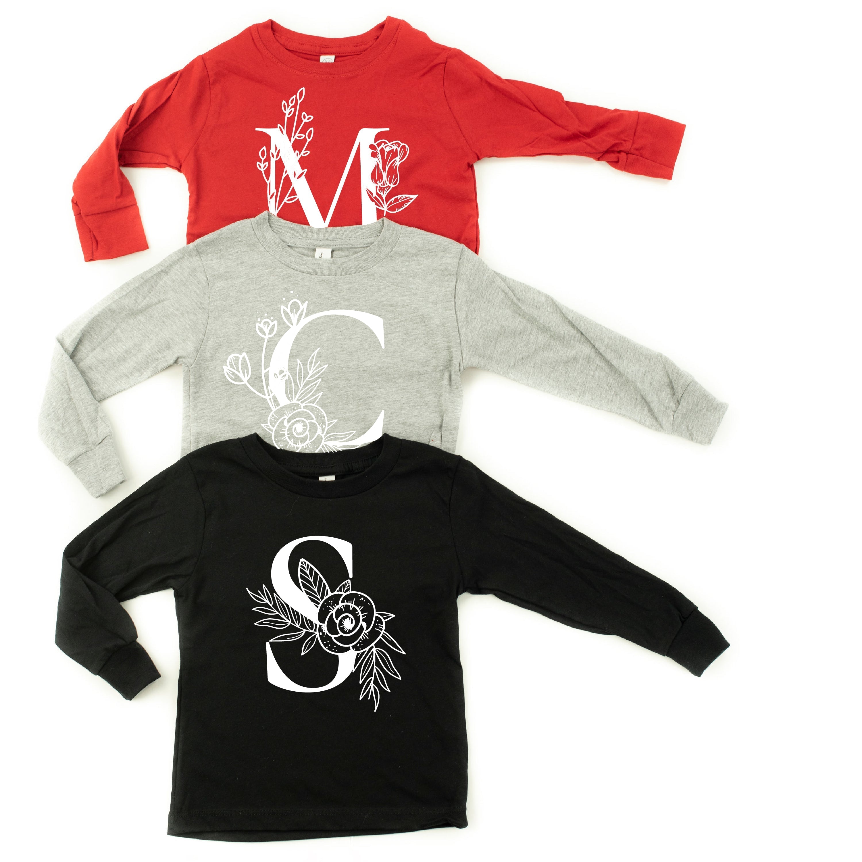 Floral Initials - Child Long Sleeve Tee