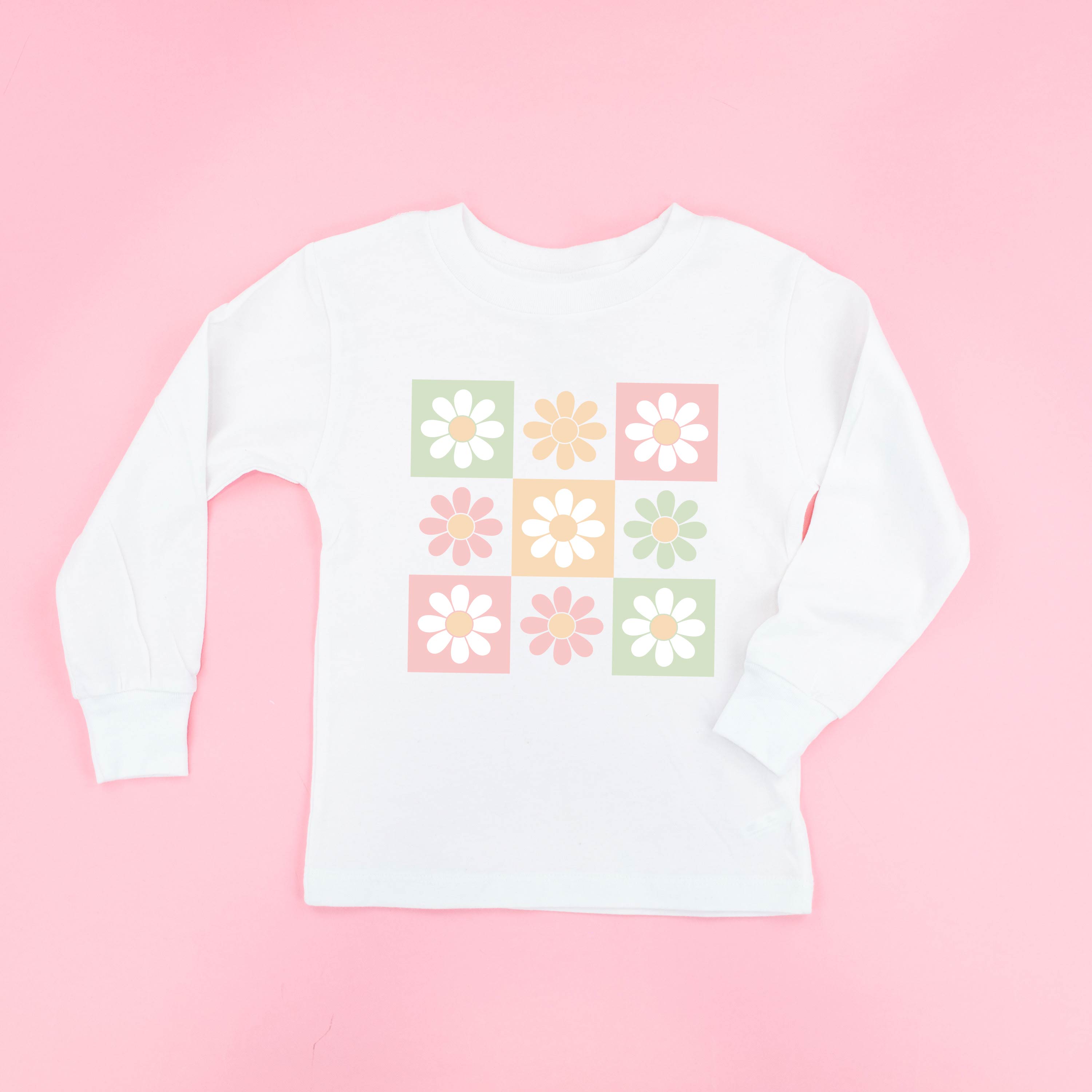 3x3 Checker Board Flowers - Child Long Sleeve Tee