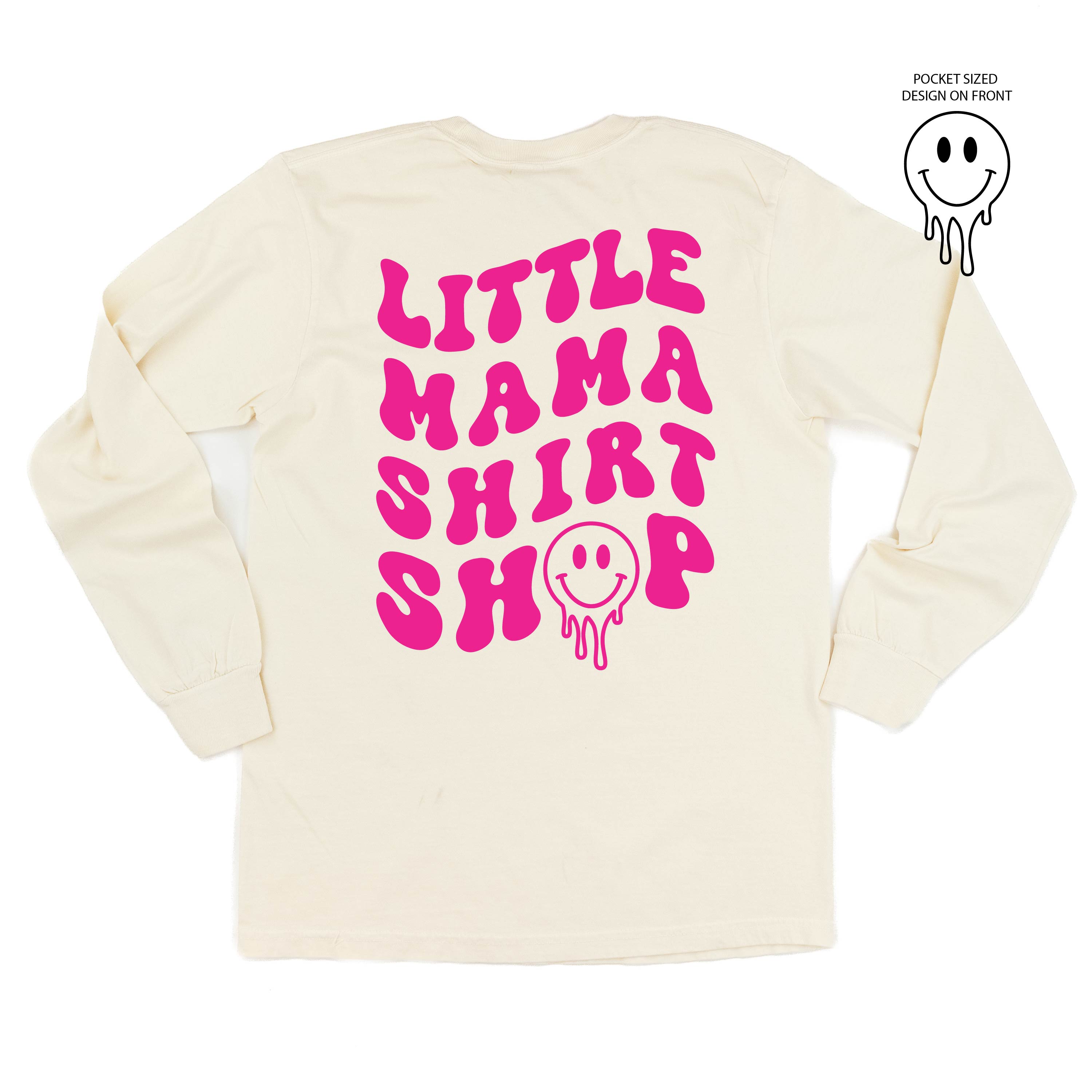 Little Mama Shirt Shop® MELTY Logo w/ Smiley Pocket - LONG SLEEVE COMFORT COLORS TEE