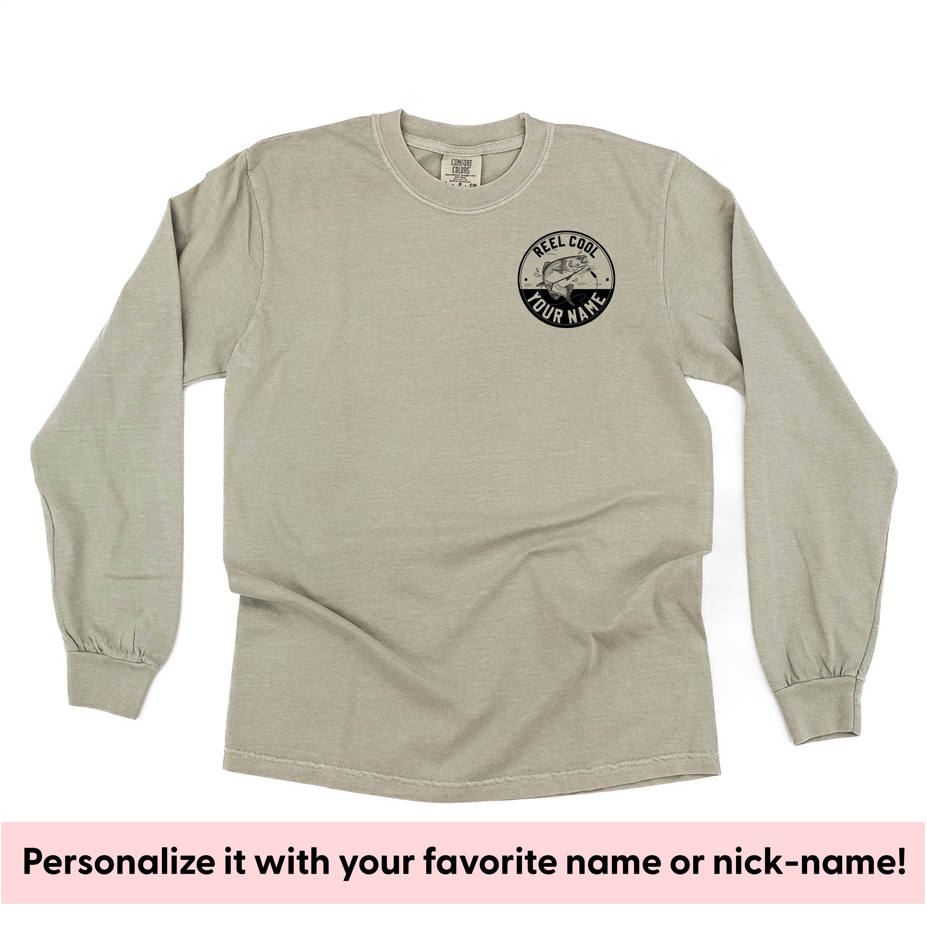 Reel Cool (CUSTOM NAME) pocket size - Personalize It! - LONG SLEEVE Comfort Colors Tee