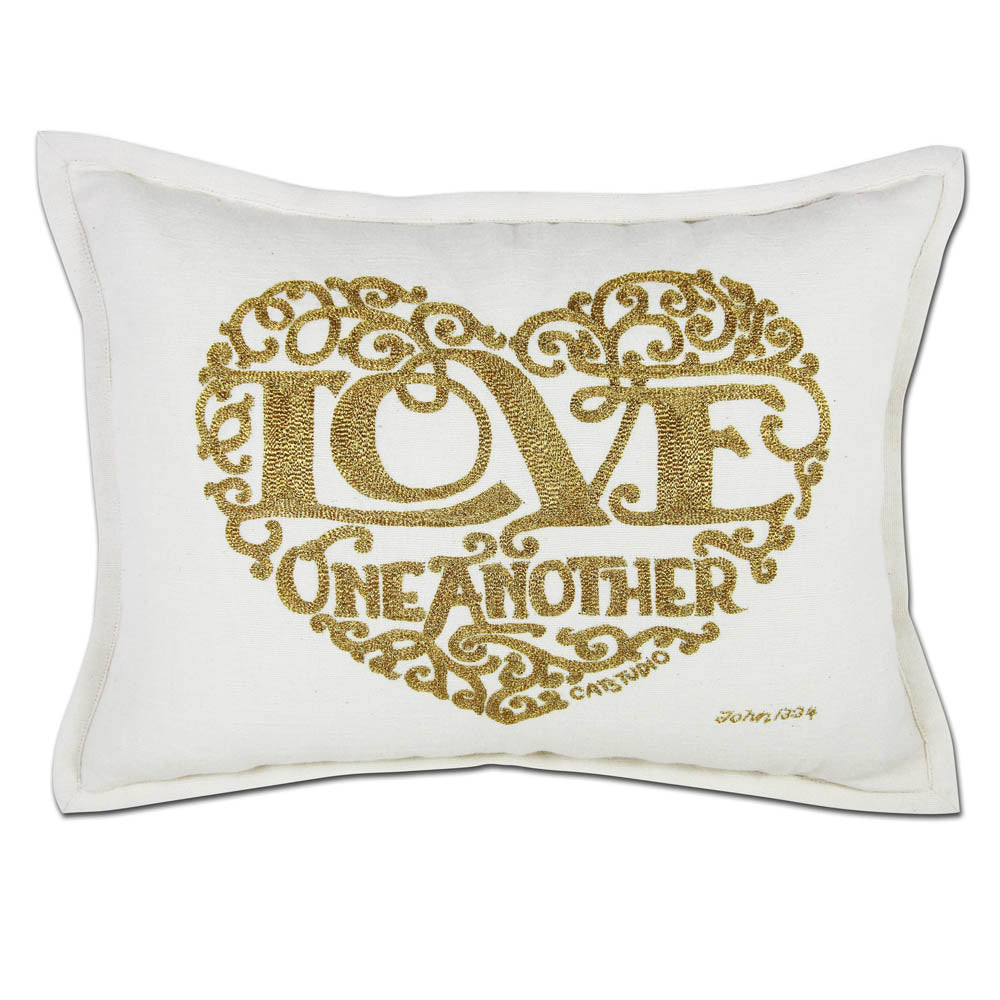 Love Heart Love Letters Hand-Embroidered Pillow - Available in Gold or Silver by CatStudio