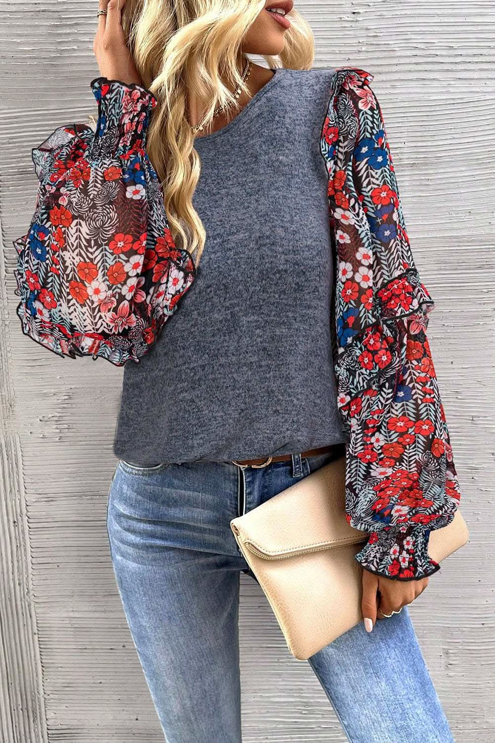Love Salve Chic floral ruffle sleeve top