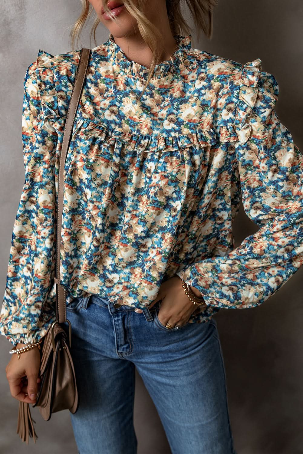 Love Salve Floral mock neck blouse - sky blue