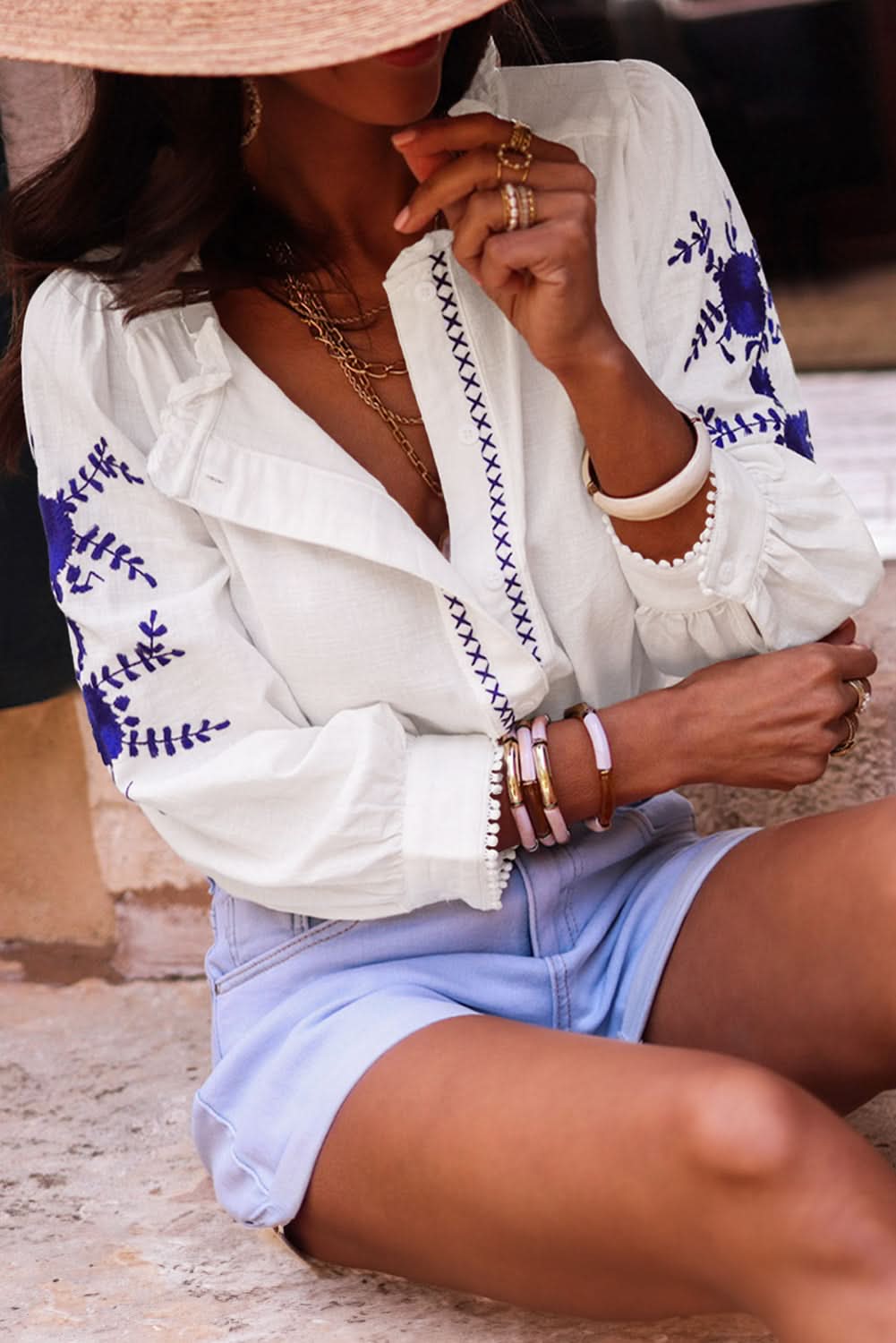 Love Salve Embroidered white floral shirt