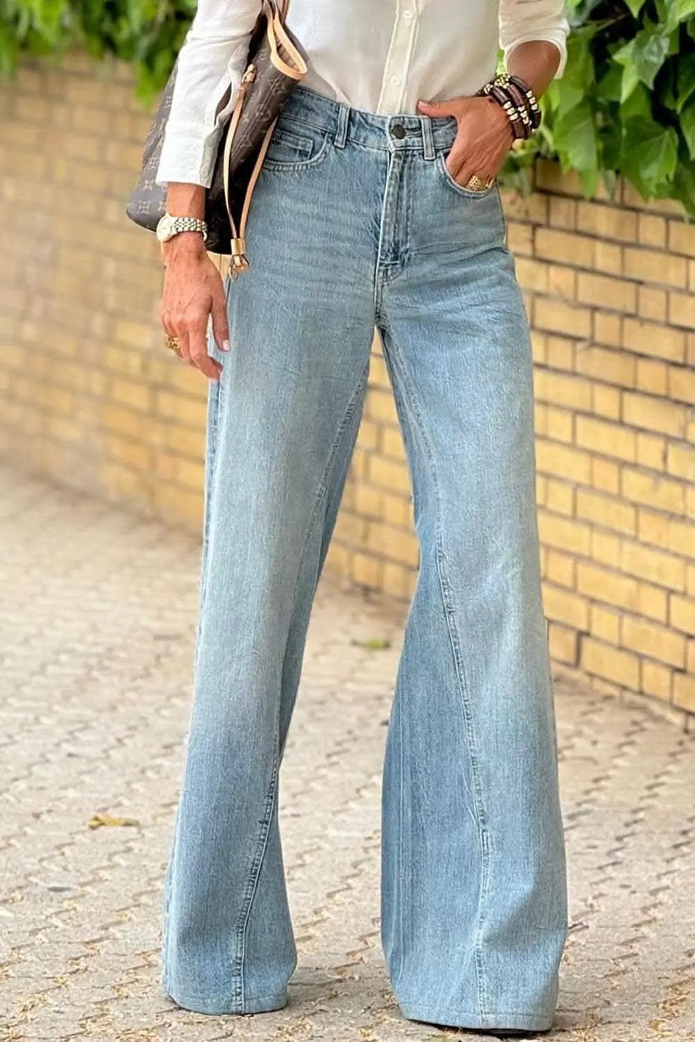 Love Salve Dusk Blue Denim Women&amp;#39;s High-Rise Jeans: Edgy &amp;amp; Trendy Wide-Leg Style