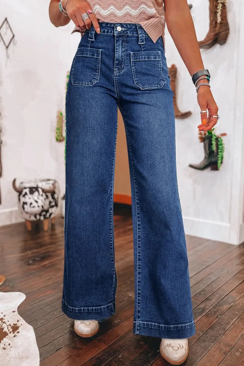 Love Salve Sail Blue High-Waisted Women&amp;#39;s Jeans: Everyday Style, Durable Denim