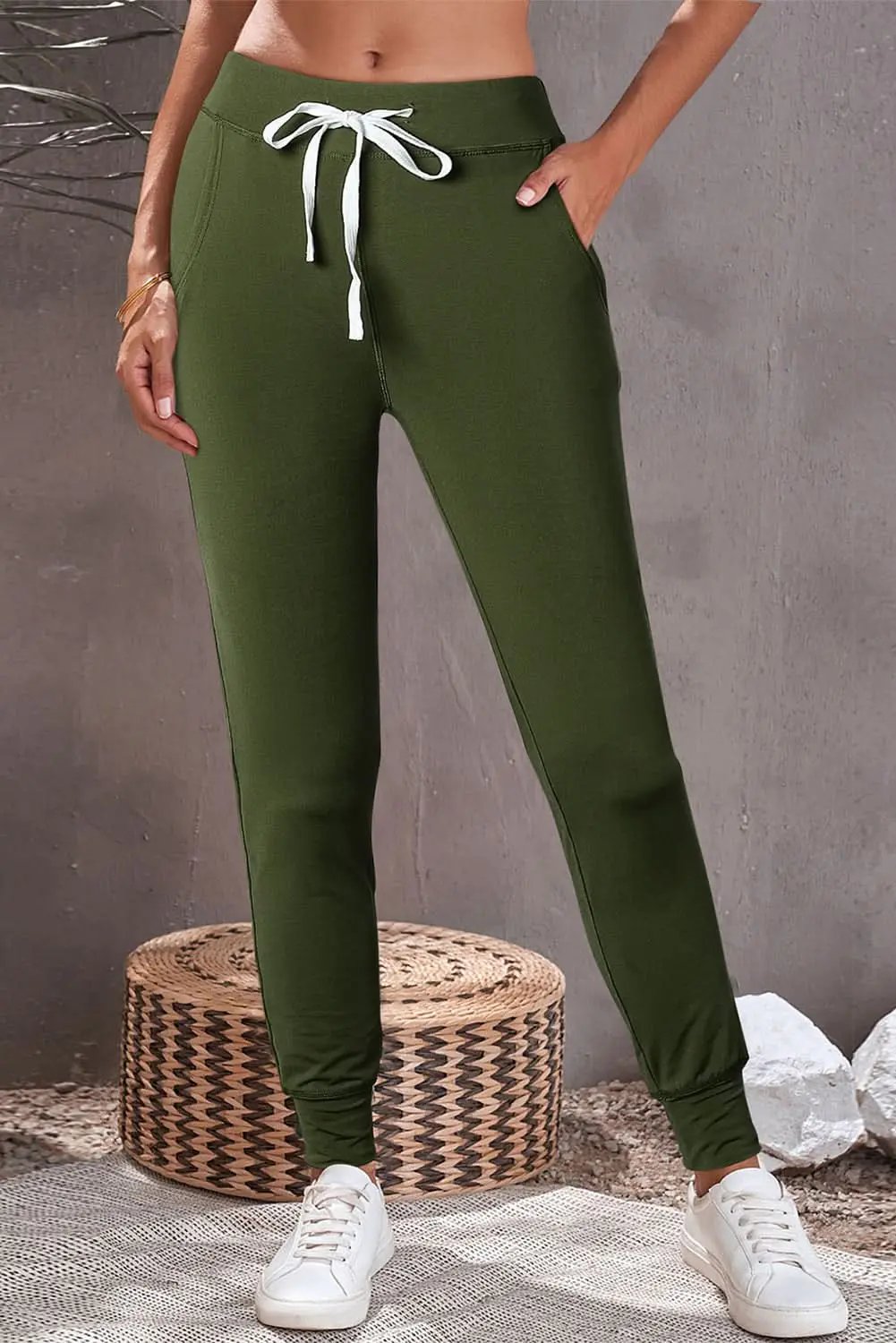 Love Salve Moss Green Joggers Daily Wear Women&amp;#39;s Pants Comfy Pockets