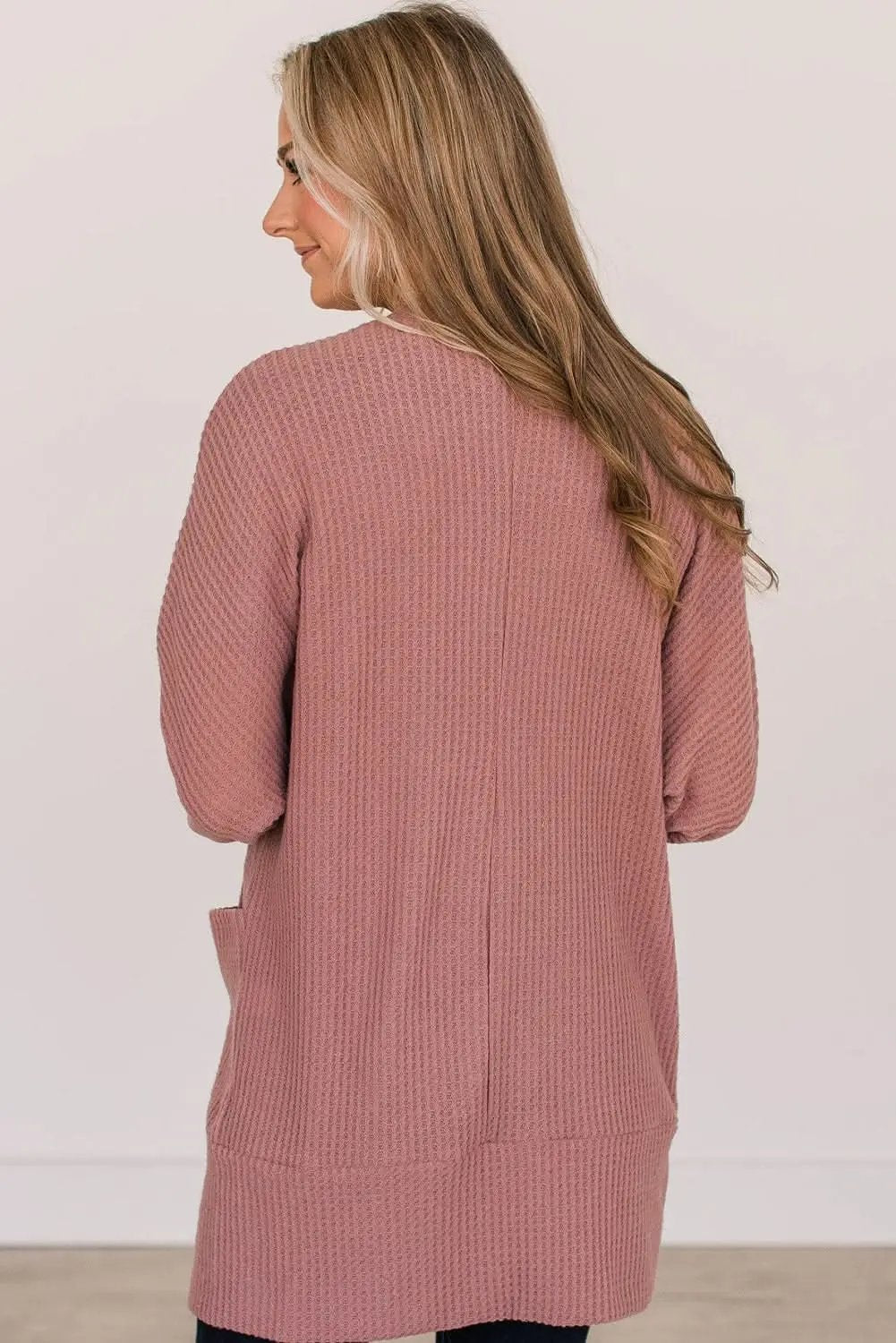 Love Salve Red Waffle Knit Cardigan Women&amp;#39;s Daily Casual Knitwear - Soft &amp;amp; Cozy