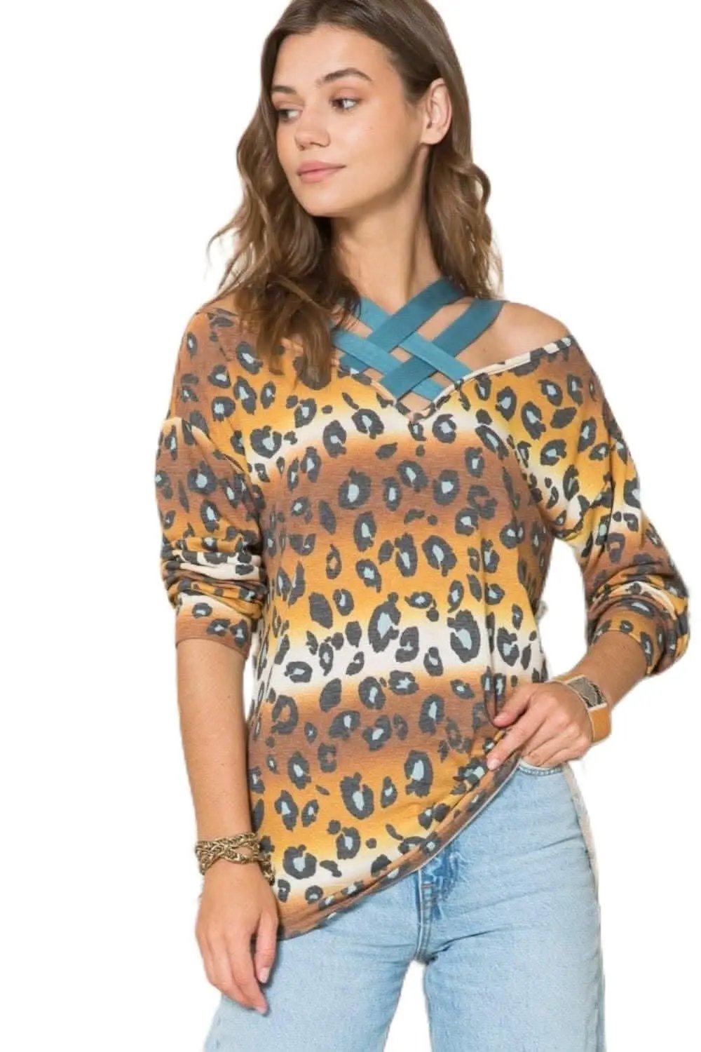 Love Salve Leopard Print Women&amp;#39;s Long Sleeve Tee Casual Top Stylish