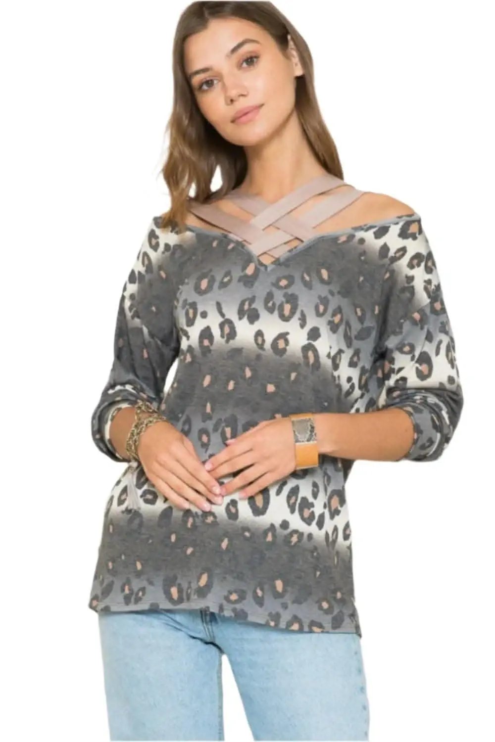 Love Salve Leopard Print Women&amp;#39;s Long Sleeve Tee Casual Top Soft Fabric