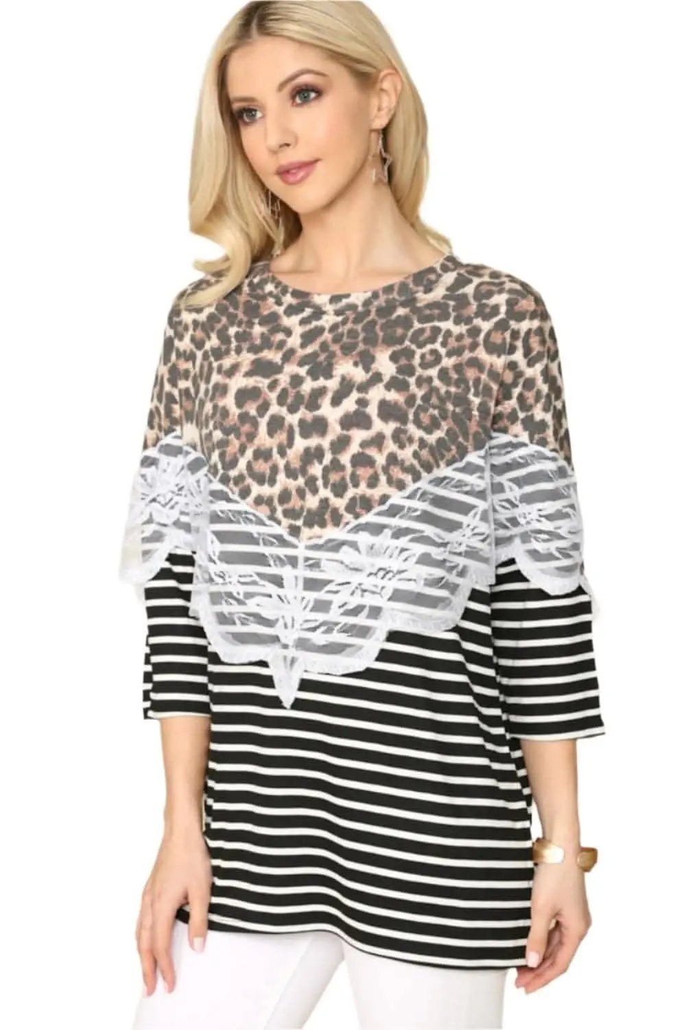 Love Salve Leopard Stripe Plus Size Women&amp;#39;s Tee: Everyday Comfort Top