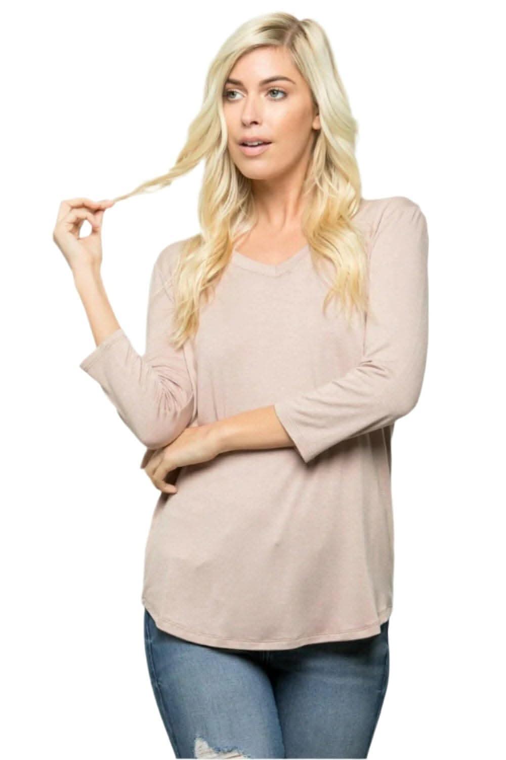 Celeste plus size mocha v-neck tee
