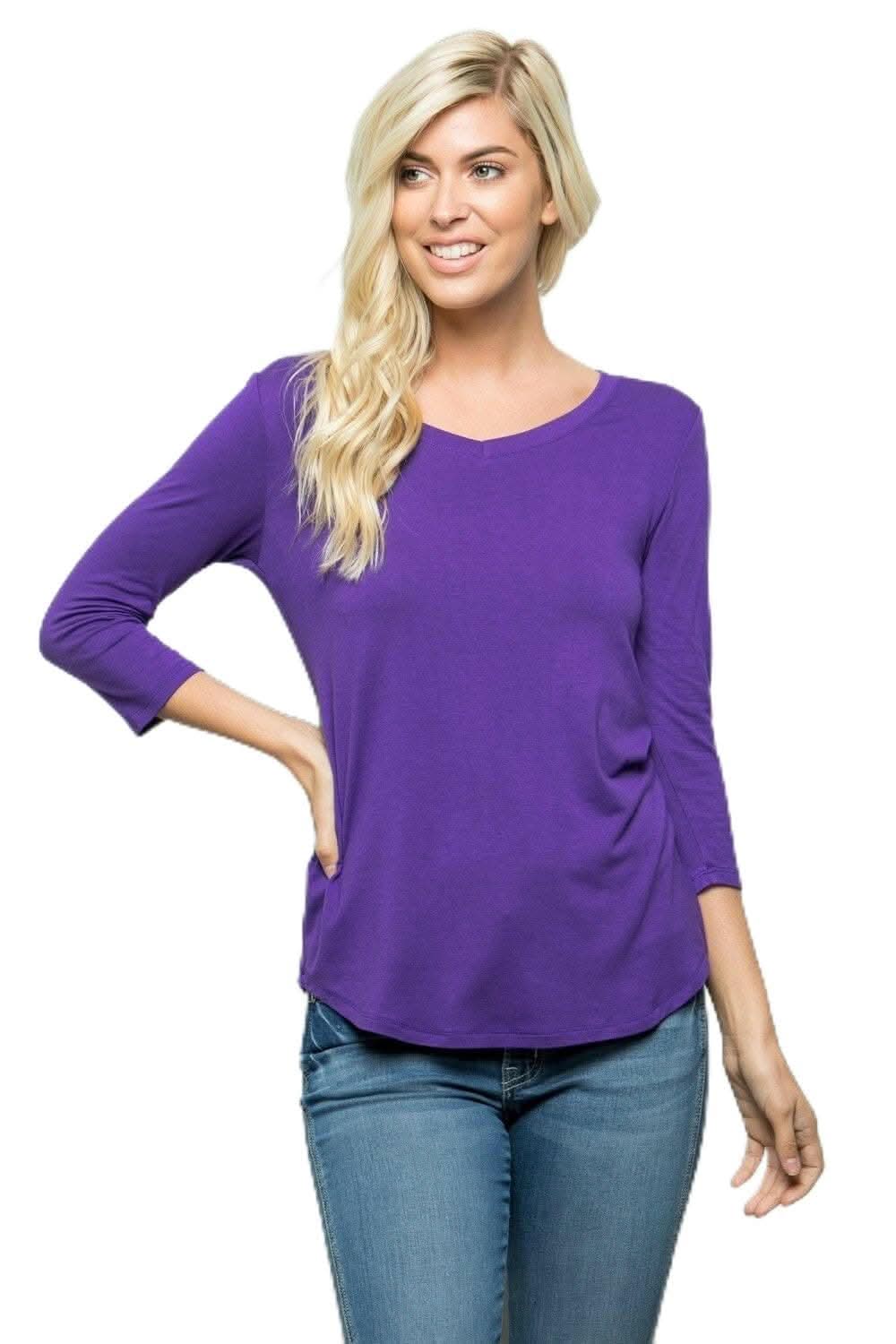 Celeste purple v-neck tee, 3/4 sleeve