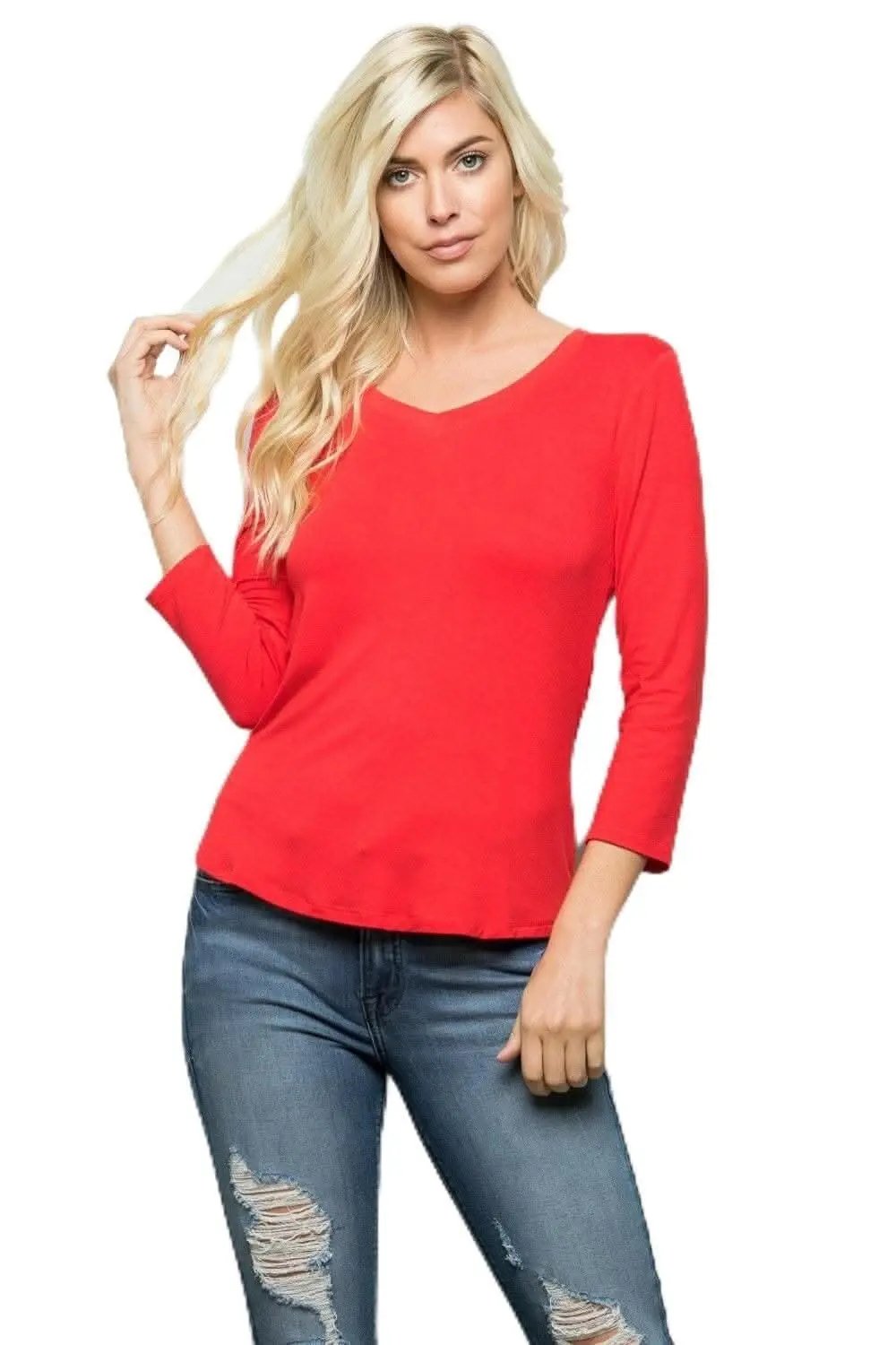 Love Salve Red V-Neck T-Shirt Women&amp;#39;s Everyday Tee Soft &amp;amp; Breathable