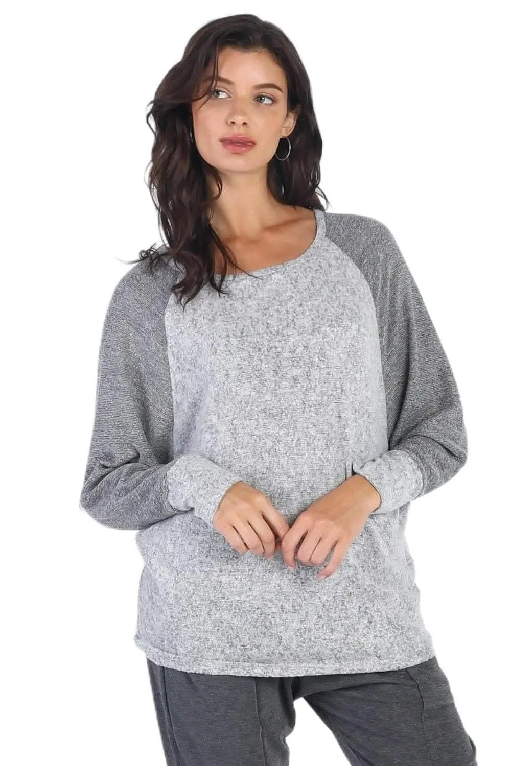 Love Salve Grey Long Sleeve Women&amp;#39;s Basic Top Everyday Essential Layering Tee