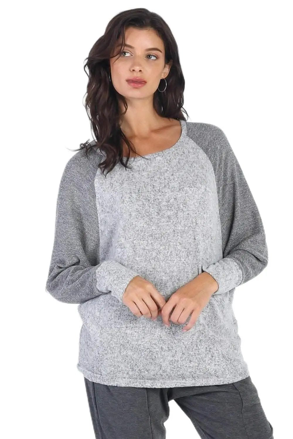 Love Salve Heather Grey Top Women&amp;#39;s Everyday Long Sleeve Tee Soft &amp;amp; Comfy