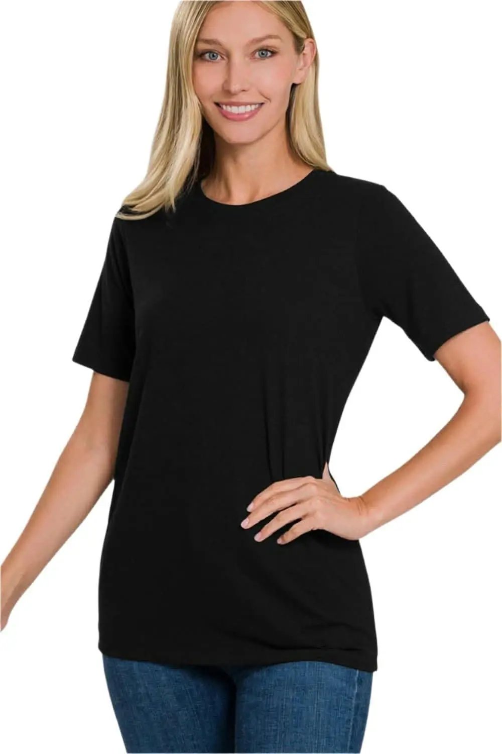 Love Salve Plus Size Black Tee Women&amp;#39;s Basic Everyday Top - Soft &amp;amp; Comfy