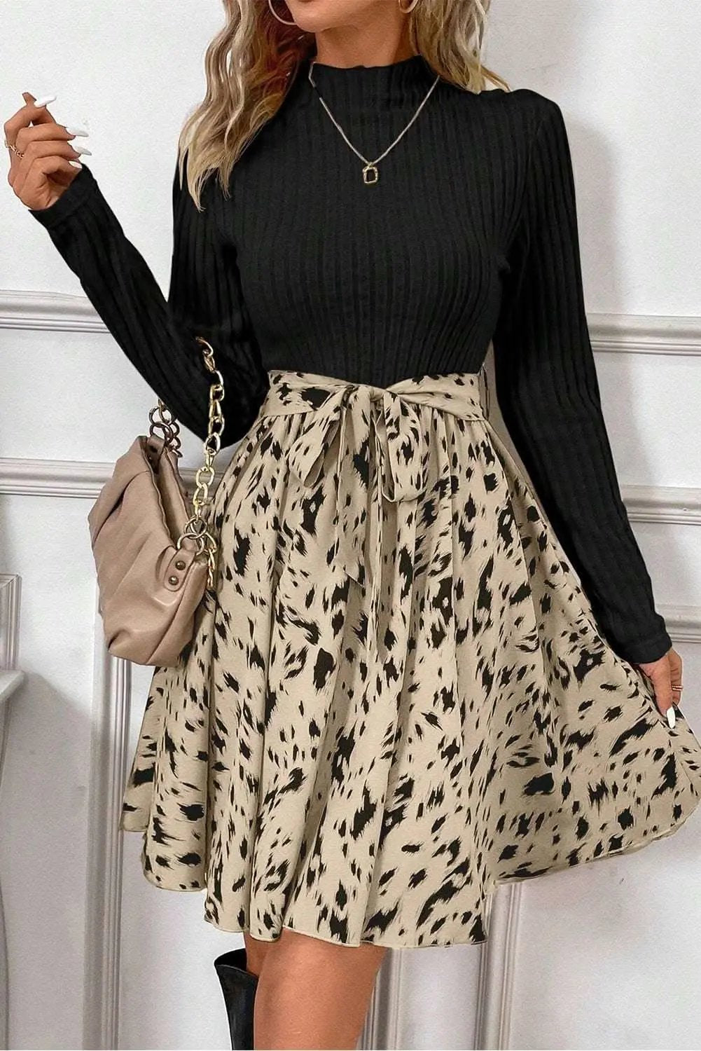 Love Salve Black A-Line Dress Women&amp;#39;s Party/Date Night Dress Belted Waist, Chic