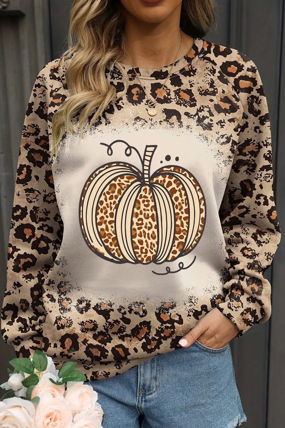 Love Salve Leopard Print Fall Fashion Women&amp;#39;s Sweatshirt Bleached, Trendy
