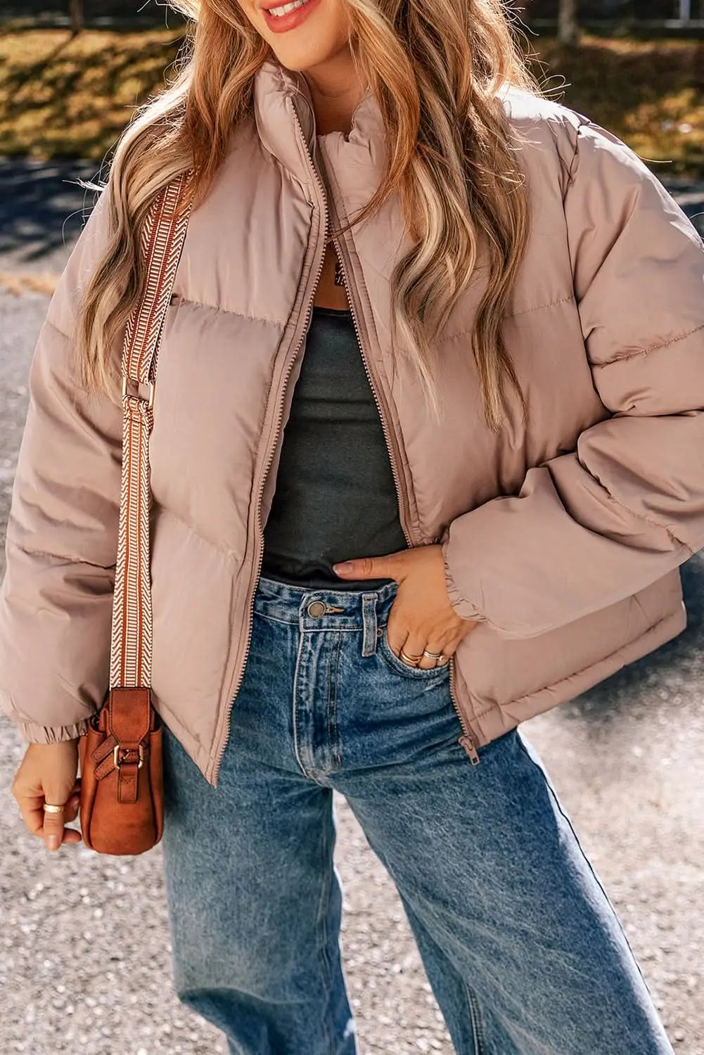 Love Salve Chic apricot pink puffer jacket