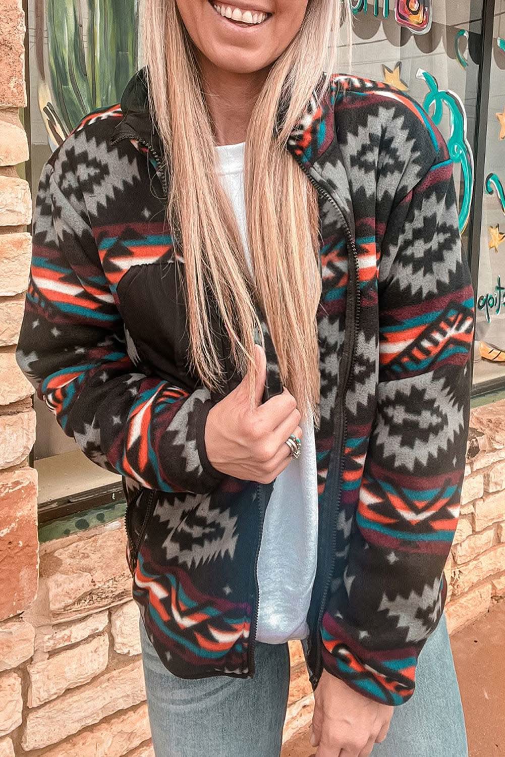 Love Salve Boho black aztec zip collar jacket