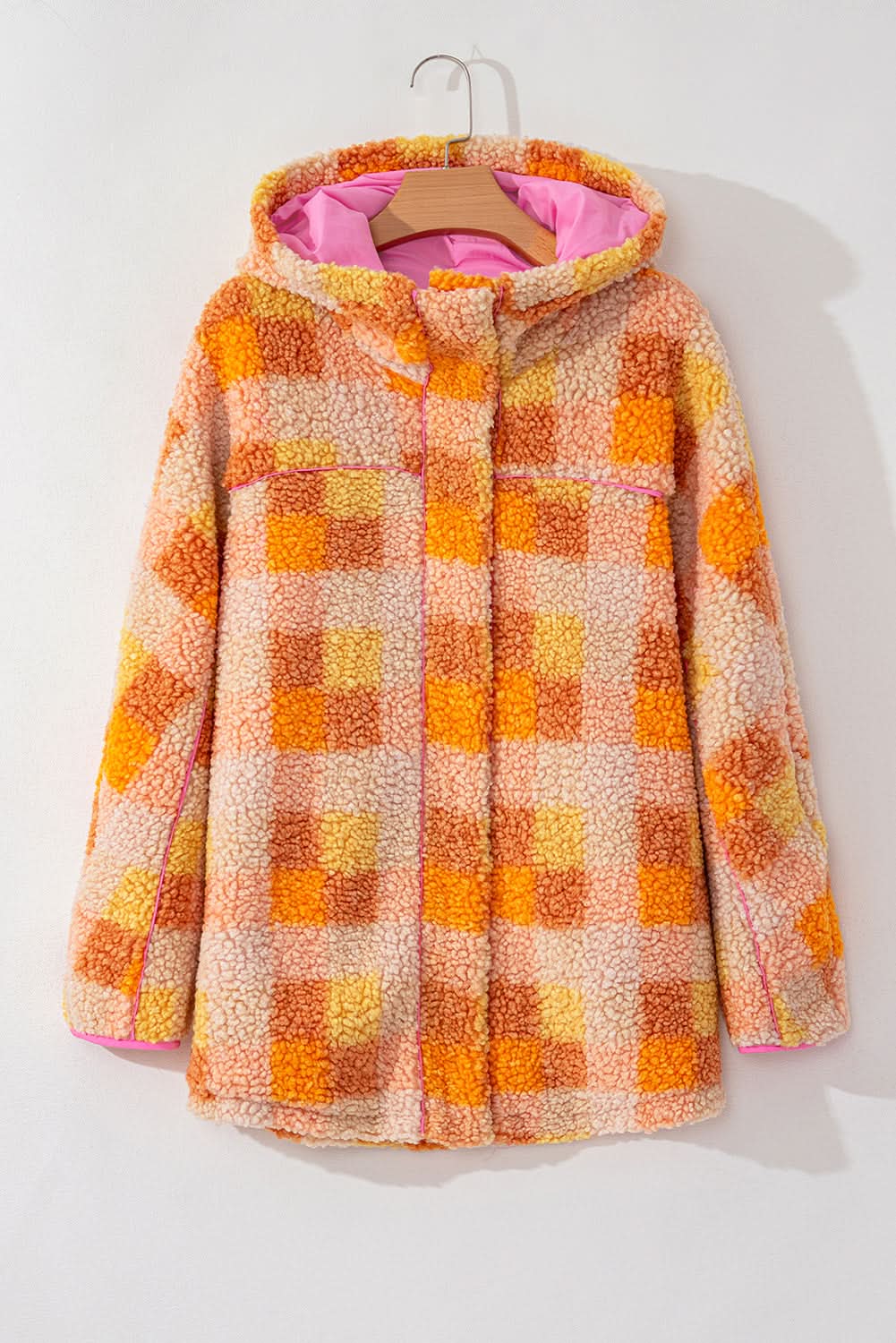 Love Salve Cozy orange checkered sherpa jacket