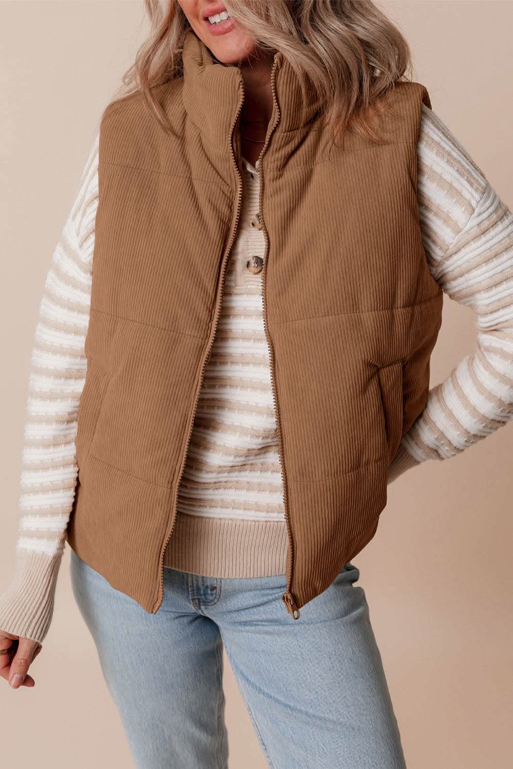 Love Salve Cozy coffee corduroy vest