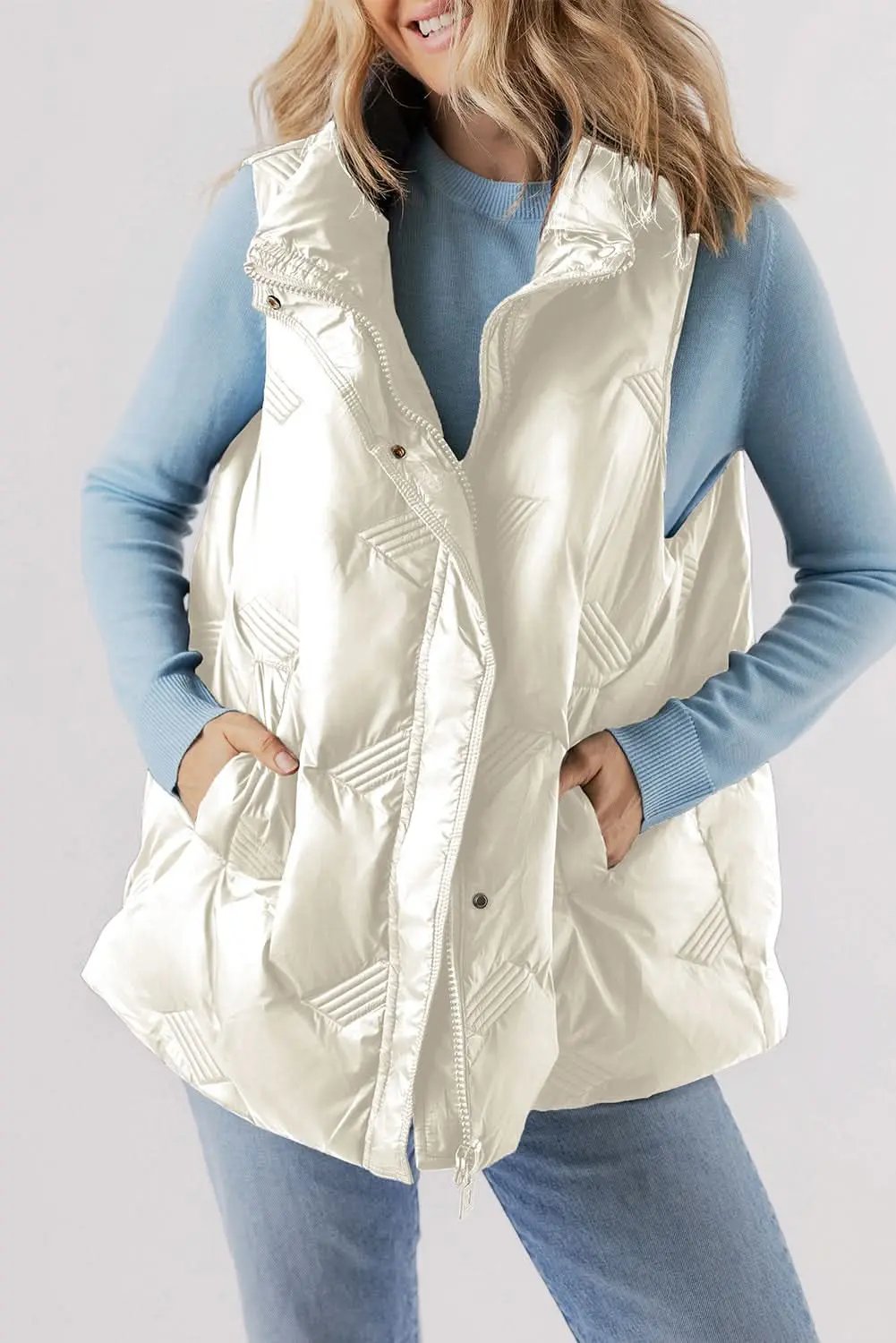 Love Salve White Quilted Vest Women&amp;#39;s Fashionable Winter Layering Essential