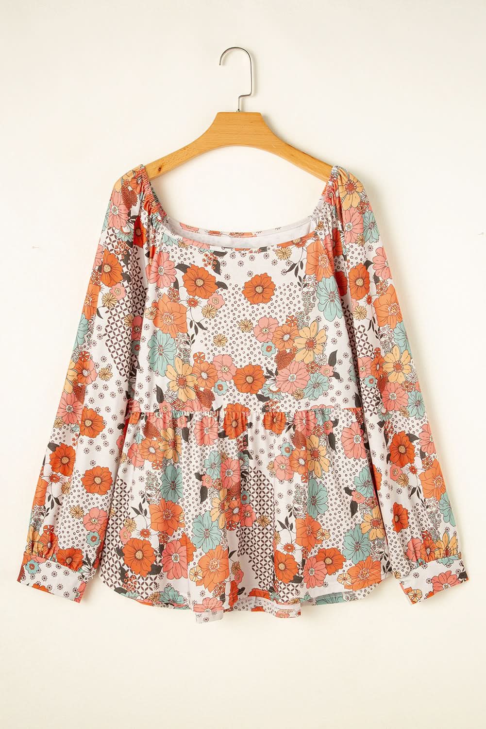 Khaki floral plus size peplum blouse