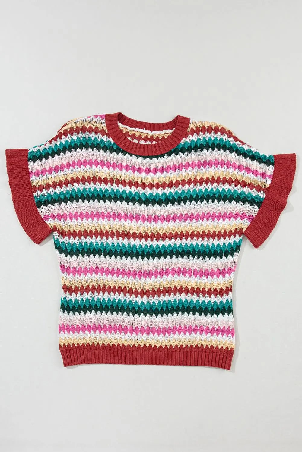 Love Salve Fiery Red Trimmed Ruffle Sleeve Colorful Textured