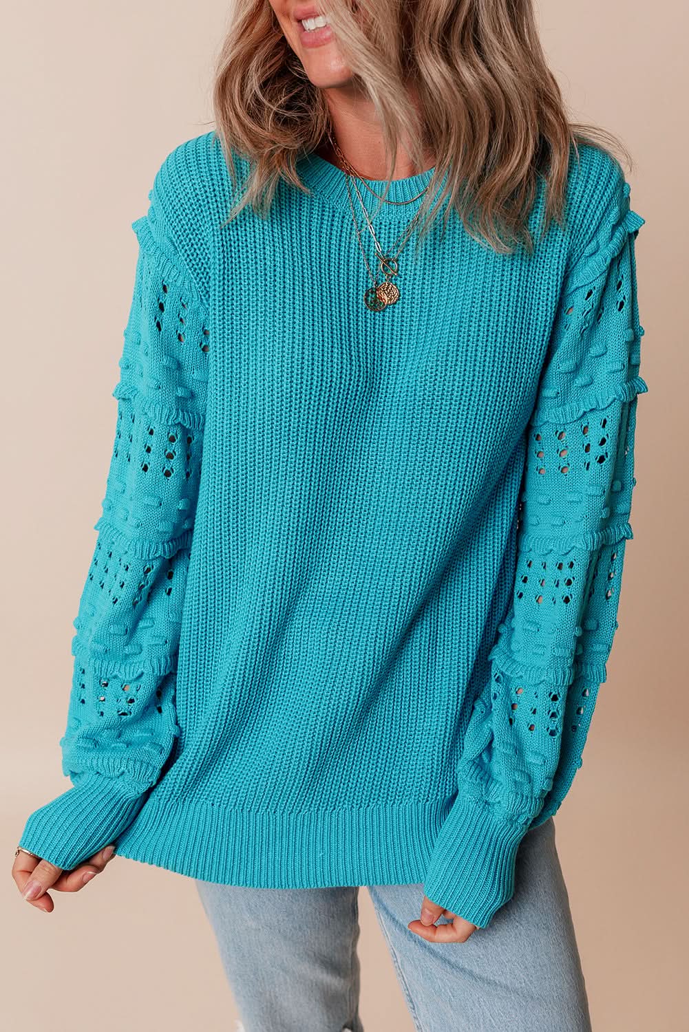 Love Salve Turquoise Knit Sweater Women&amp;#39;s Daily Wear Pullover Southern Belle Style