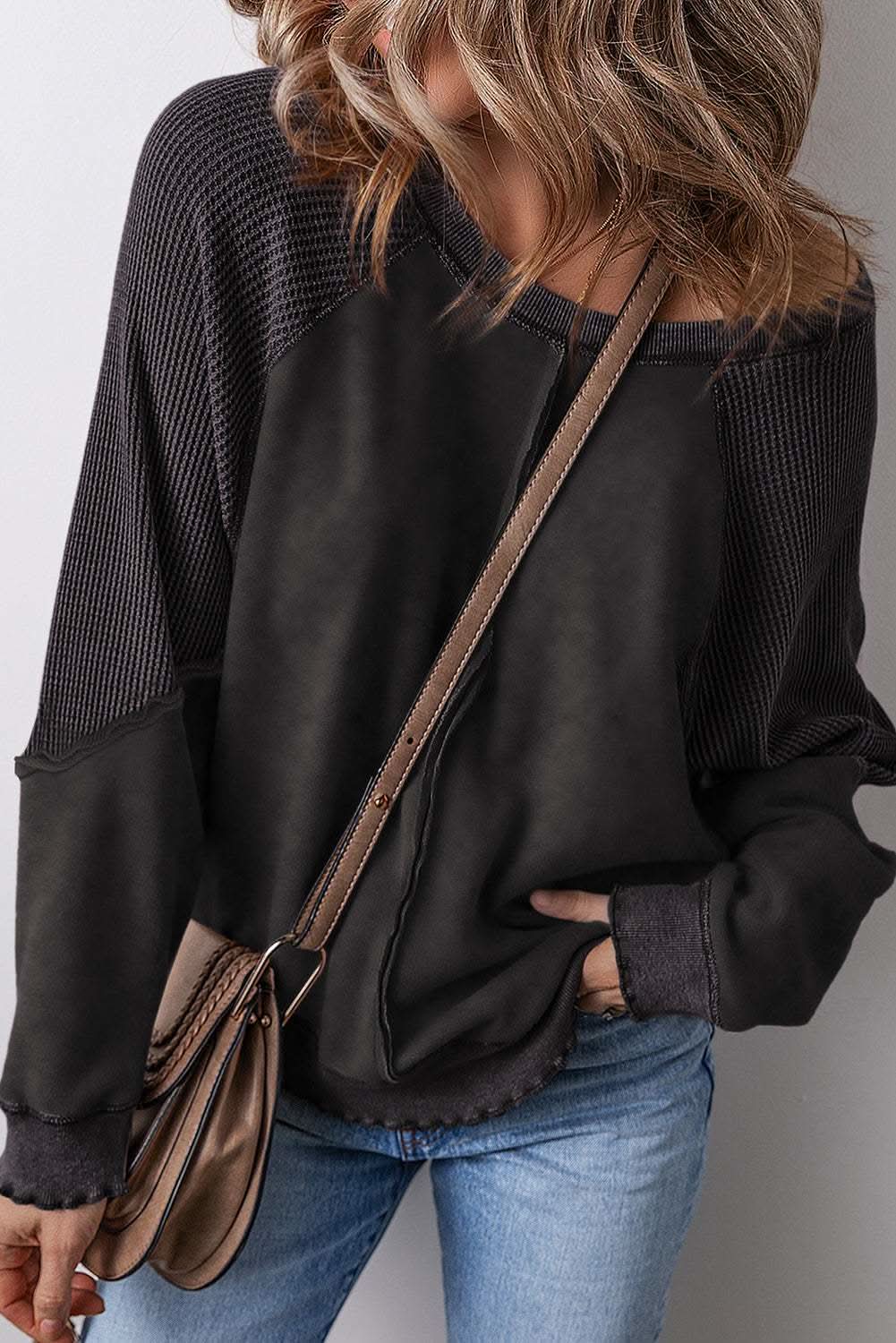 Love Salve Chic black patchwork sweatshirt