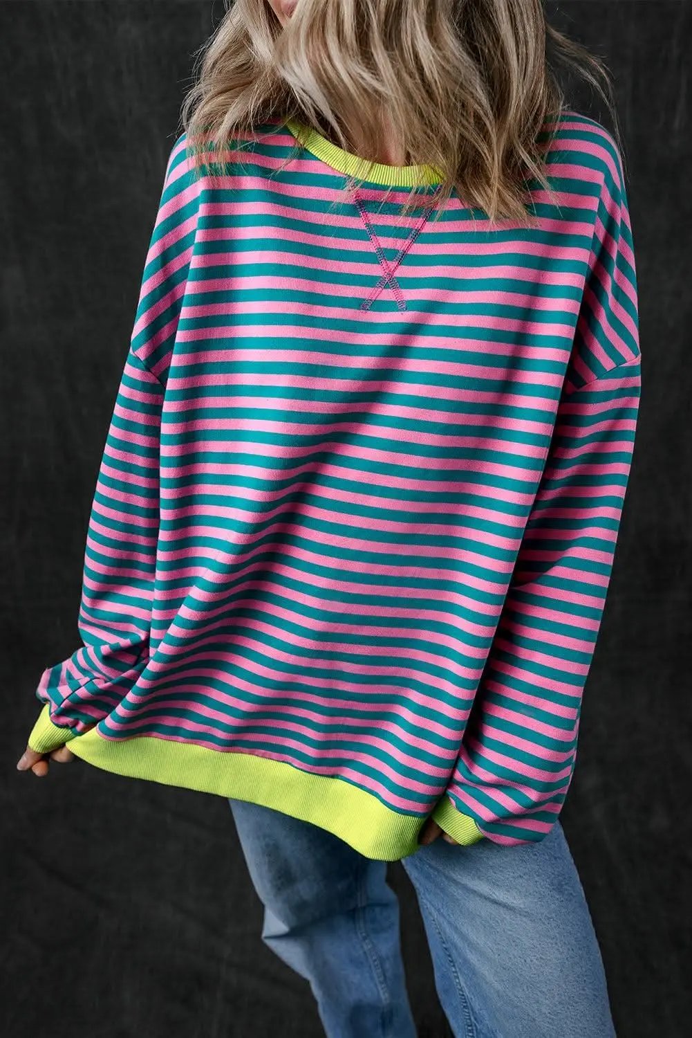 Love Salve Trendy oversized green striped pullover