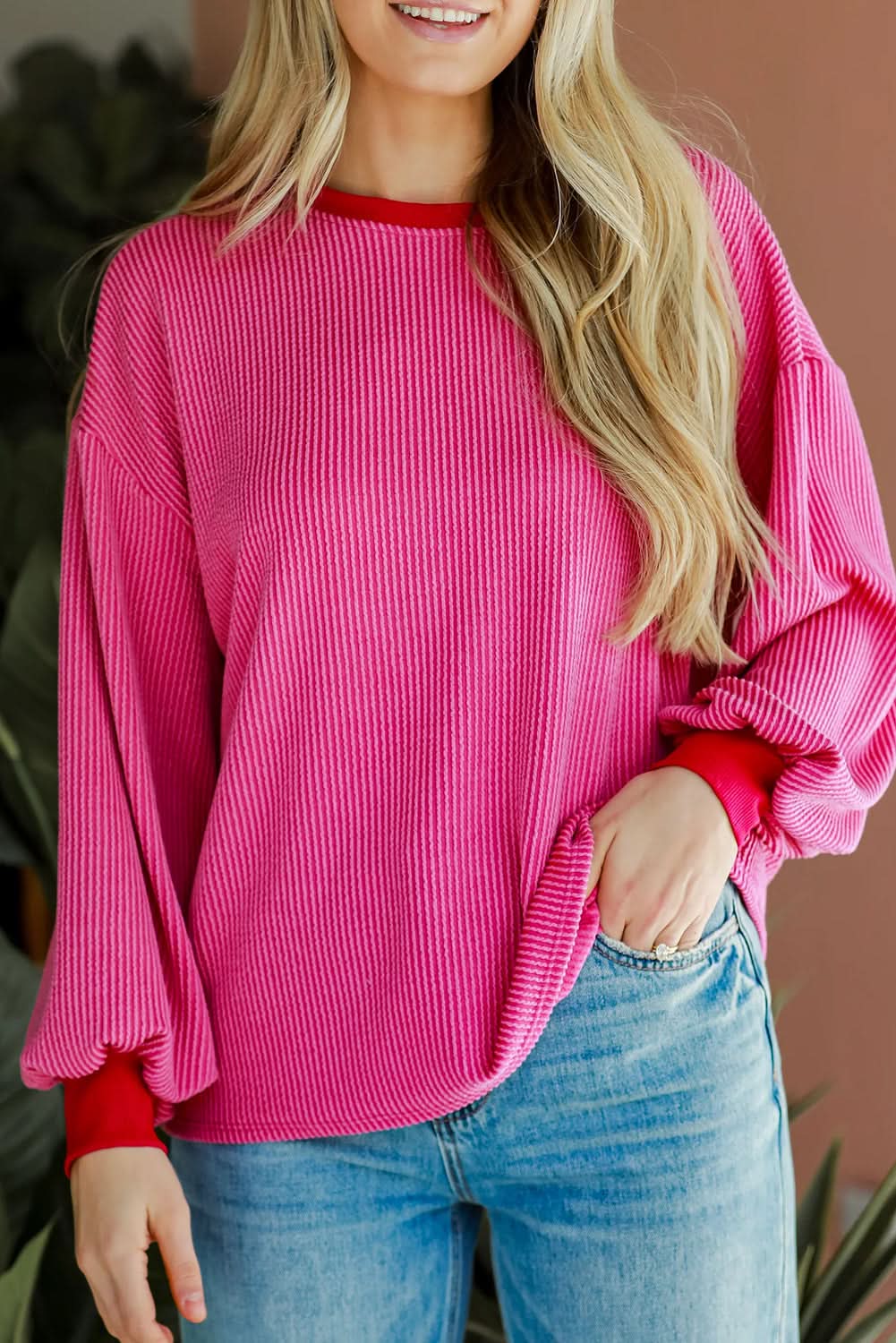 Love Salve Bright pink drop shoulder top