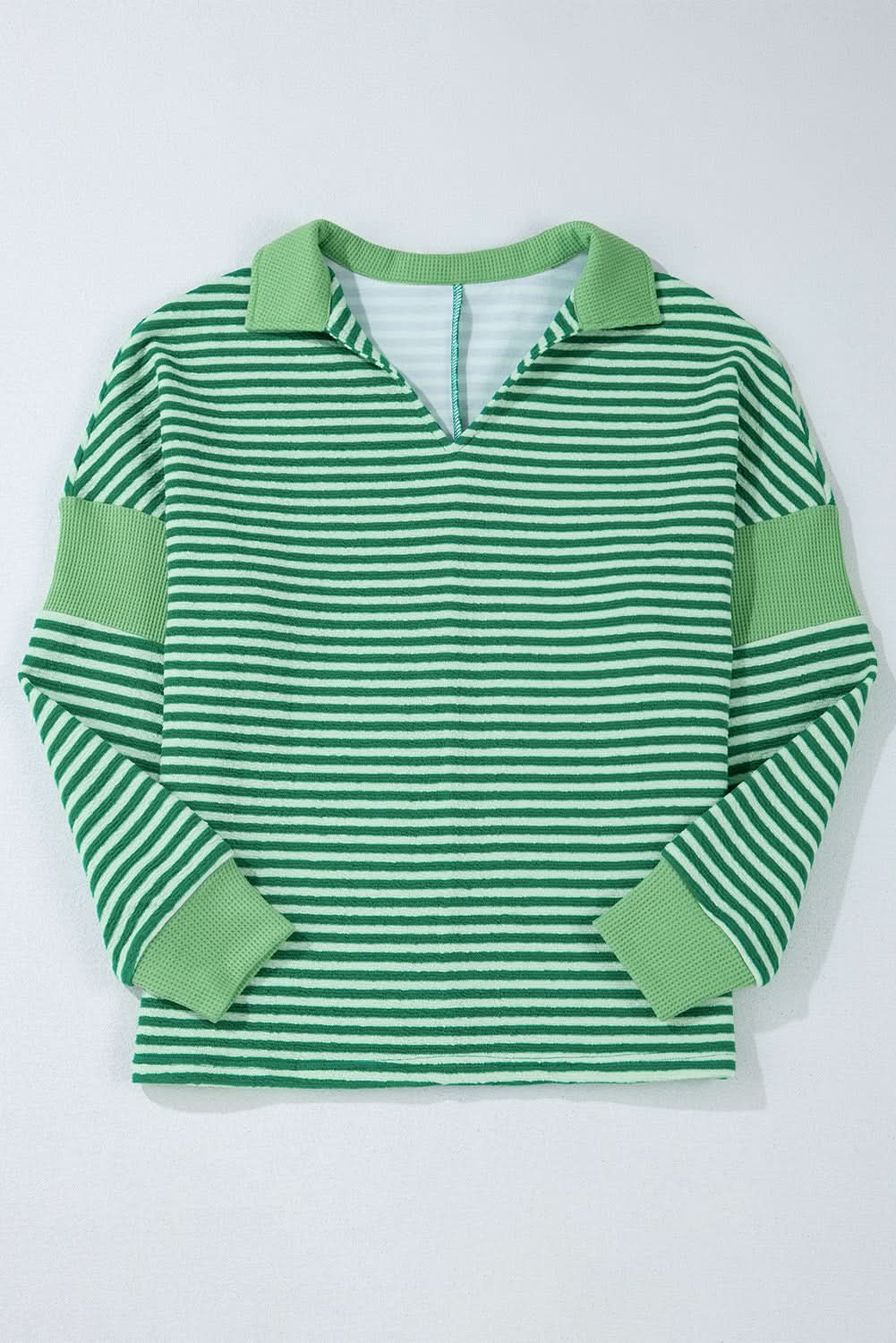 Chic green striped v-neck top