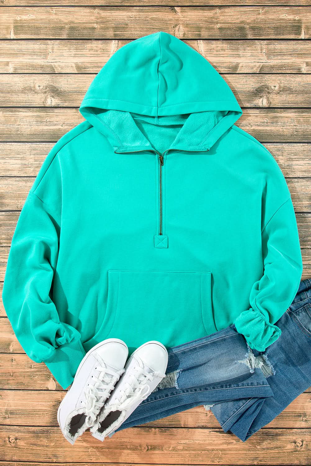 Aruba Blue Fleece Hoodie with Pockets by Love Salve
