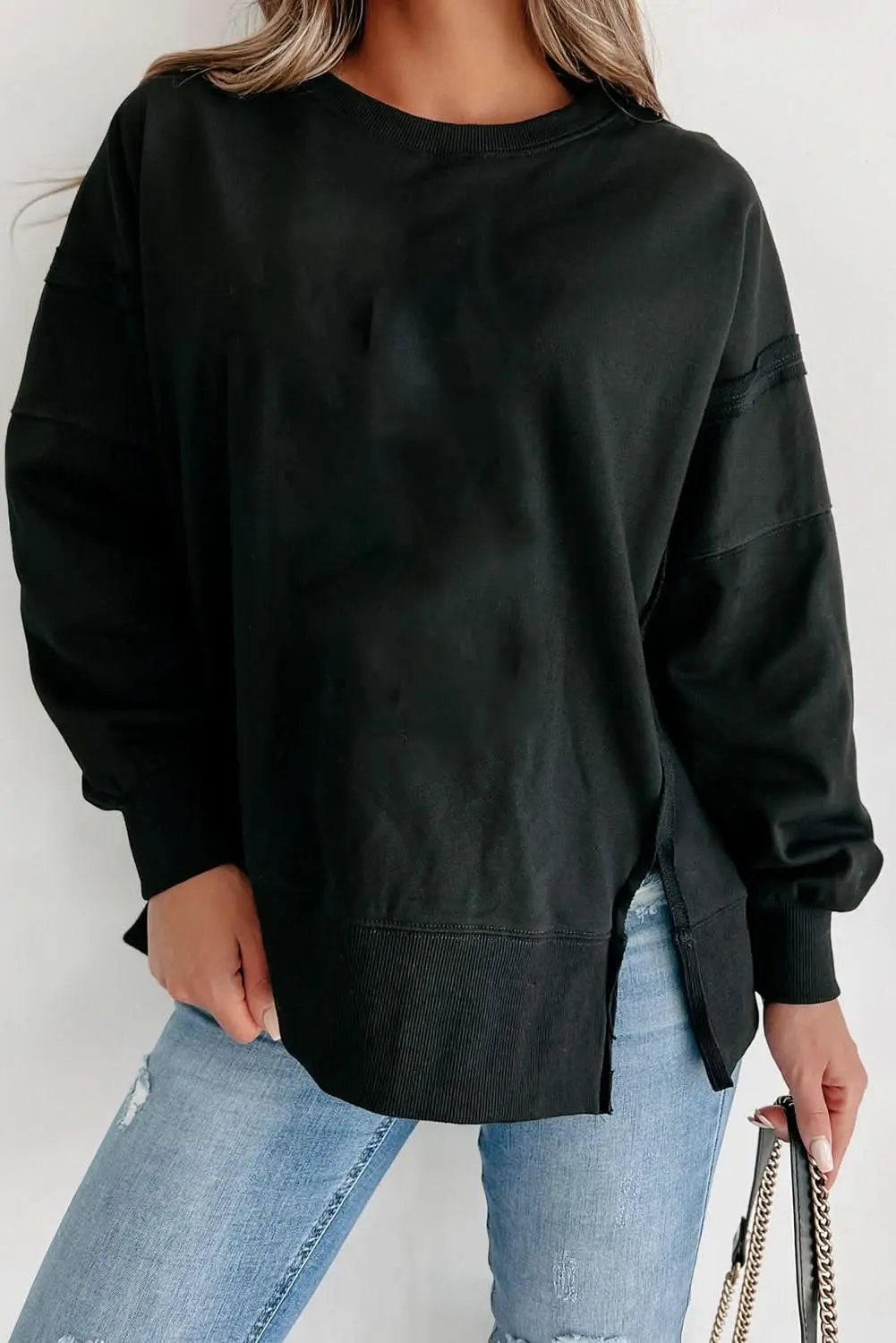 Love Salve Black Drop Shoulder Women&amp;#39;s Everyday Sweatshirt: Cozy &amp;amp; Casual