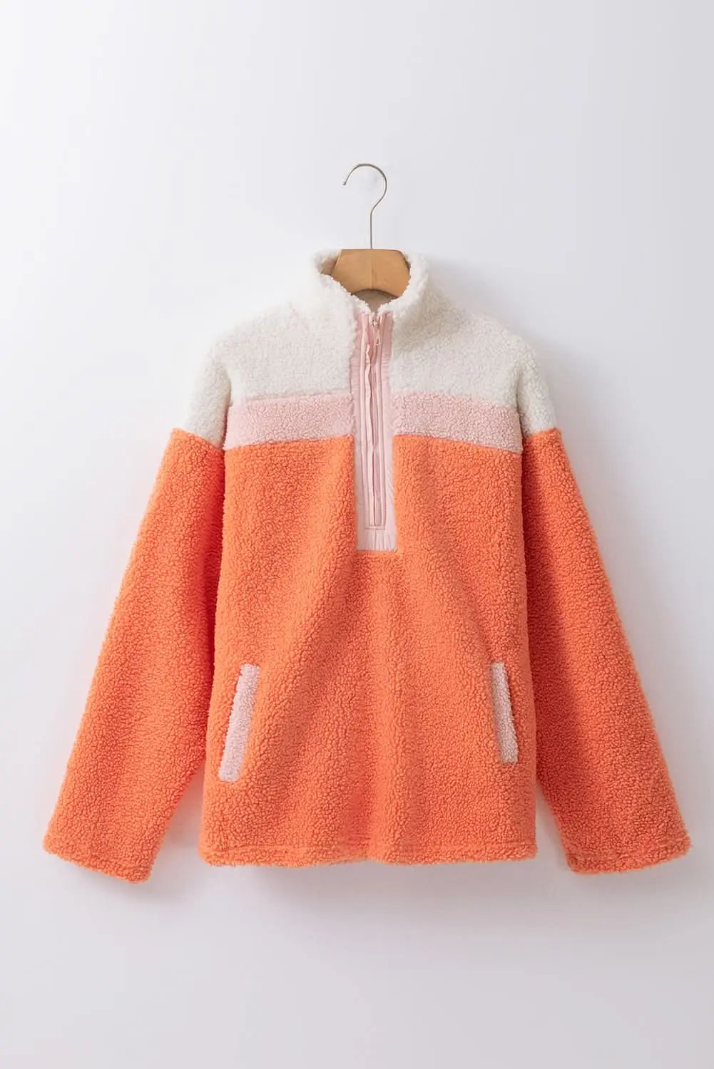 Love Salve Orange Colorblock Women&#39;s Sherpa Sweatshirt Daily Winter Fleece - Cozy &amp; Warm