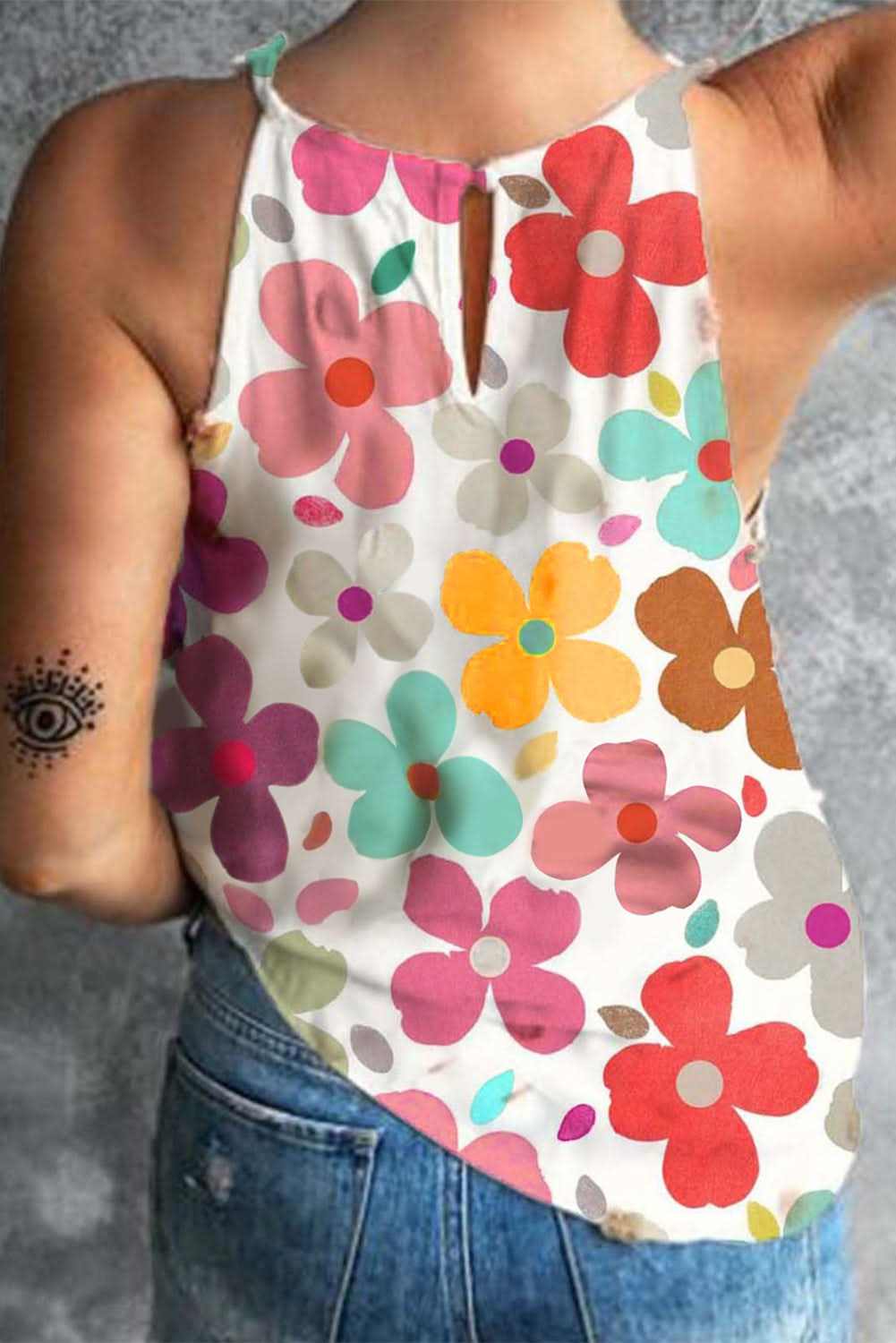 Love Salve White Cute Floral Print Vest
