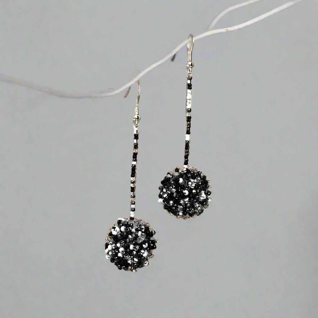 Luna Seed Bead Dangly Ball Earrings - Guatemala