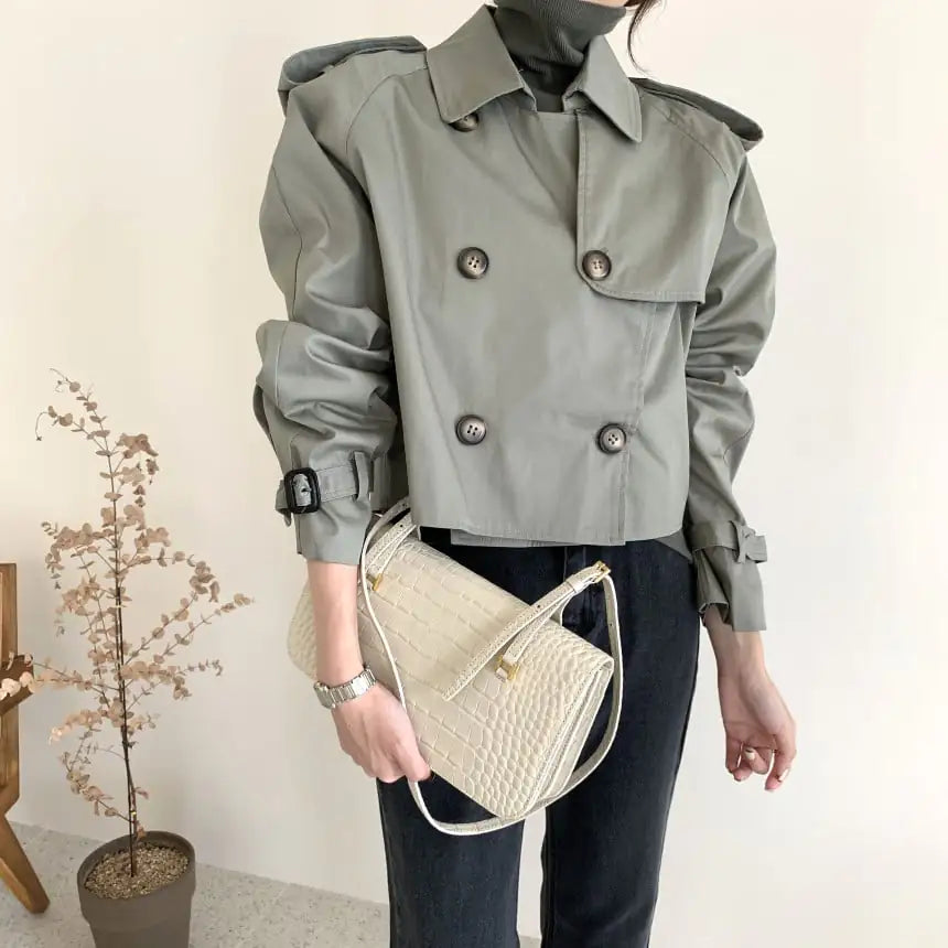Style Loft Collection Aberdeen Double Breasted Long Sleeve Cropped Trench Coat