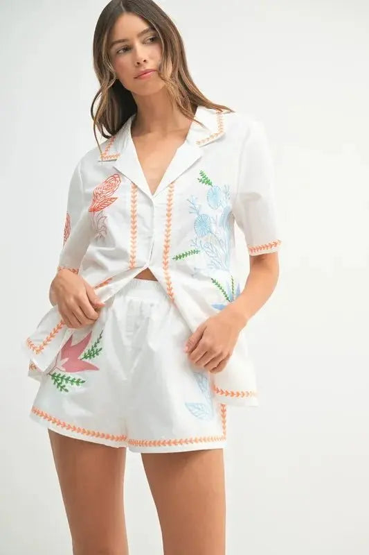 MABLE Embroidered Set Women&amp;#39;s Casual Two Piece Soft Fabric