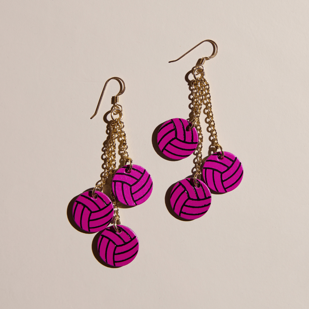 Magenta Now Serving Volleyball Earrings
