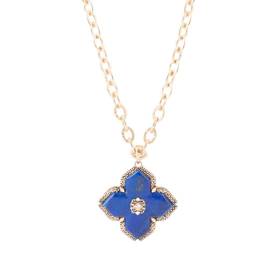 Maltese Cross Blue Lapis Golden Chain Pendant Necklace
