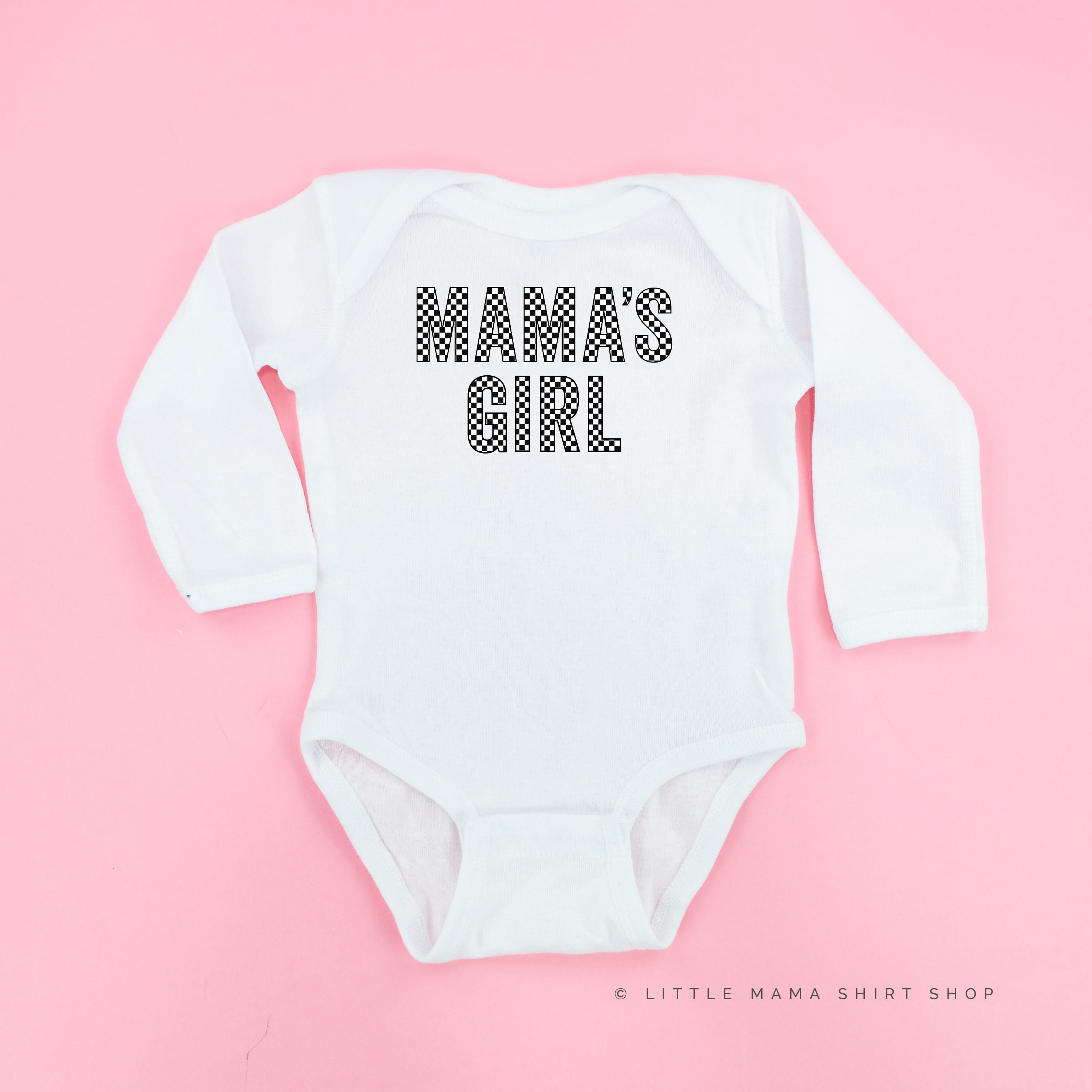 Block Font Checkers - Mama&amp;#39;s Girl - Child Long Sleeve Tee